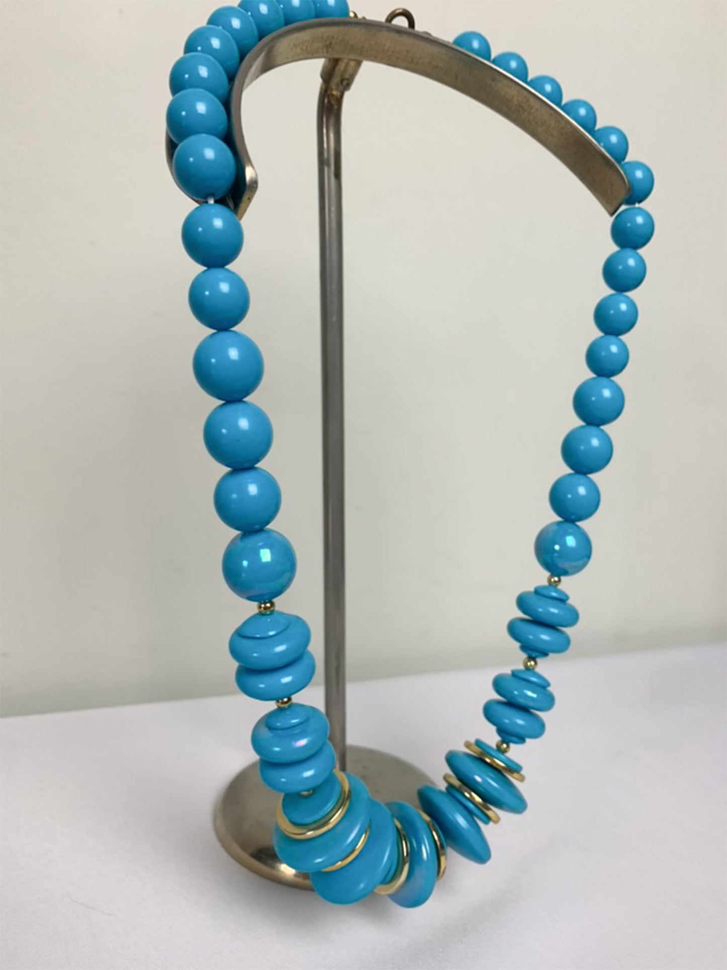 Collier fantaisie perles turquoise et dorées vintage