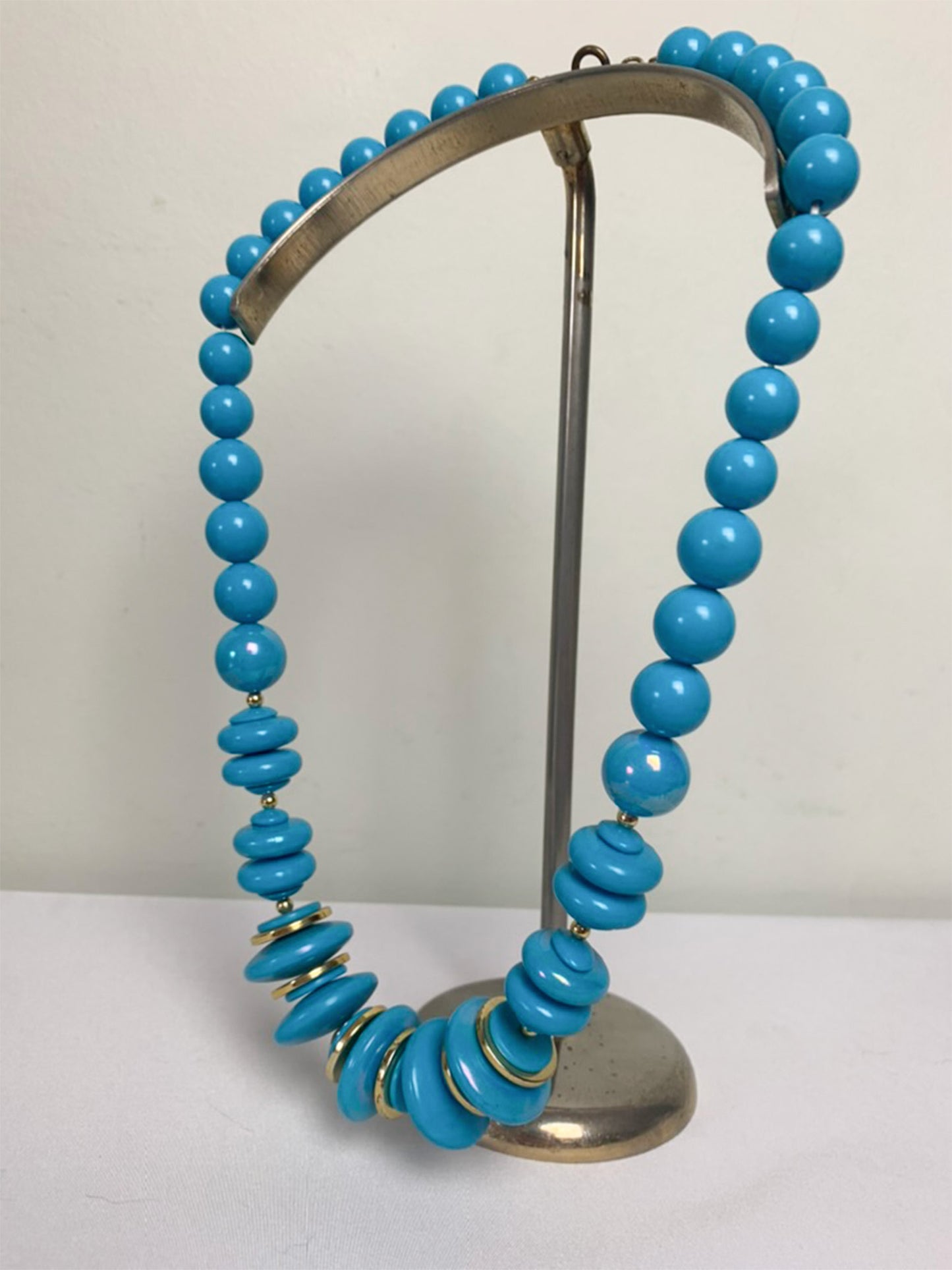 Collier fantaisie perles turquoise et dorées vintage