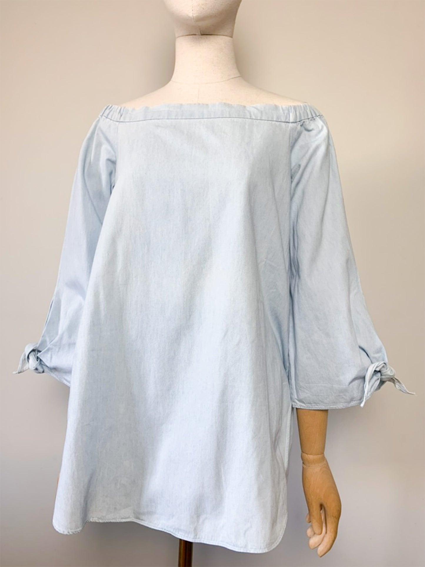 Blouse tunique en coton bleu épaules dénudées Seed