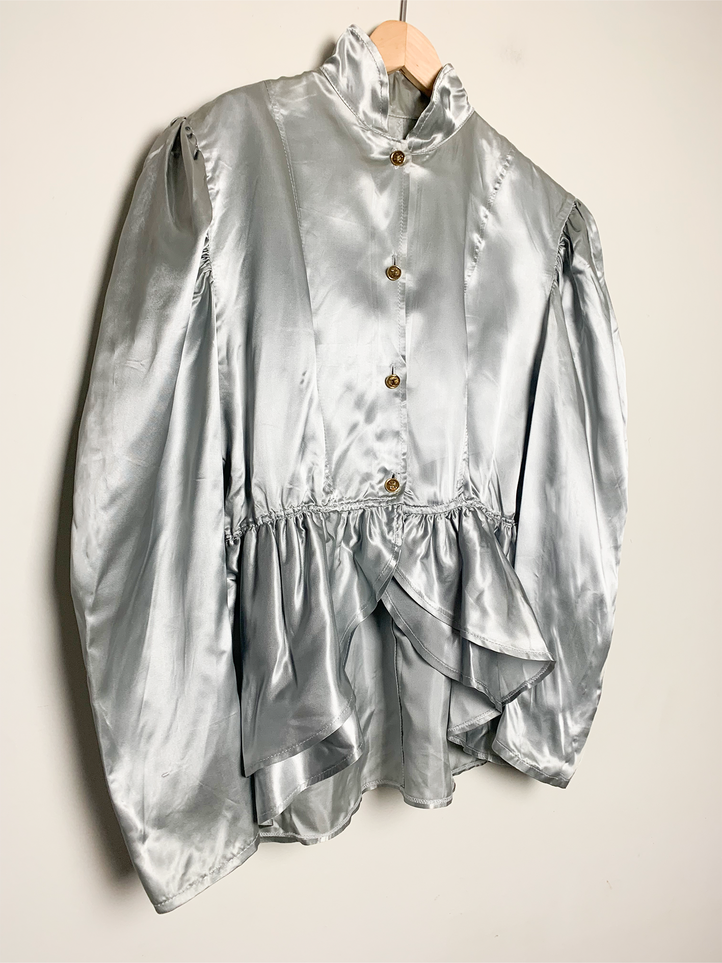 Chemisier top péplum basques gris métallisé vintage