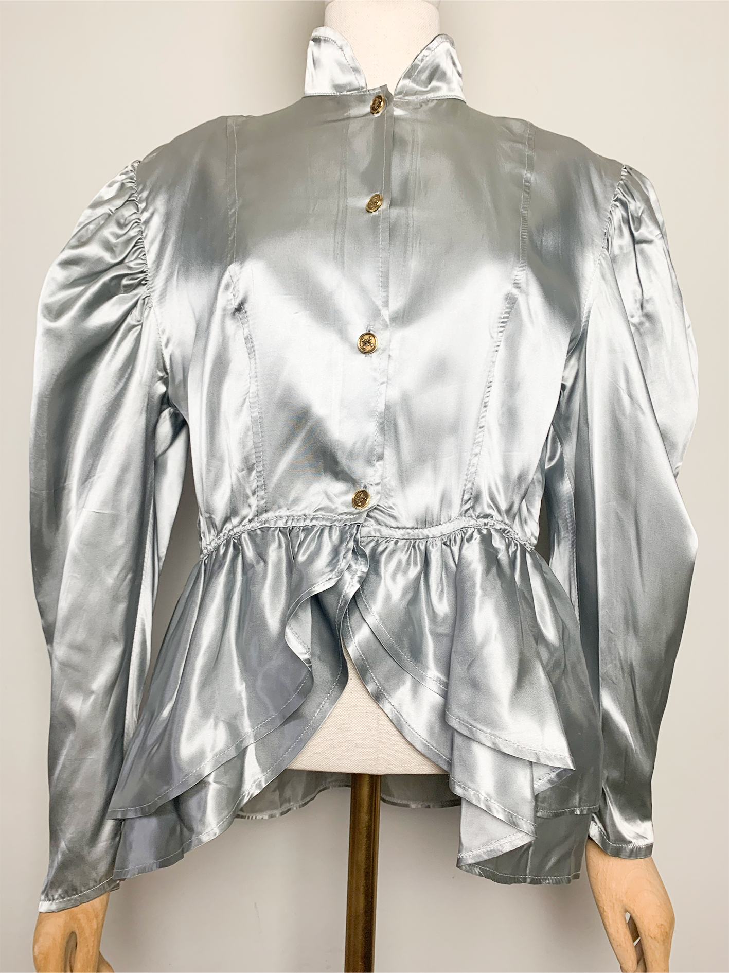 Chemisier top péplum basques gris métallisé vintage