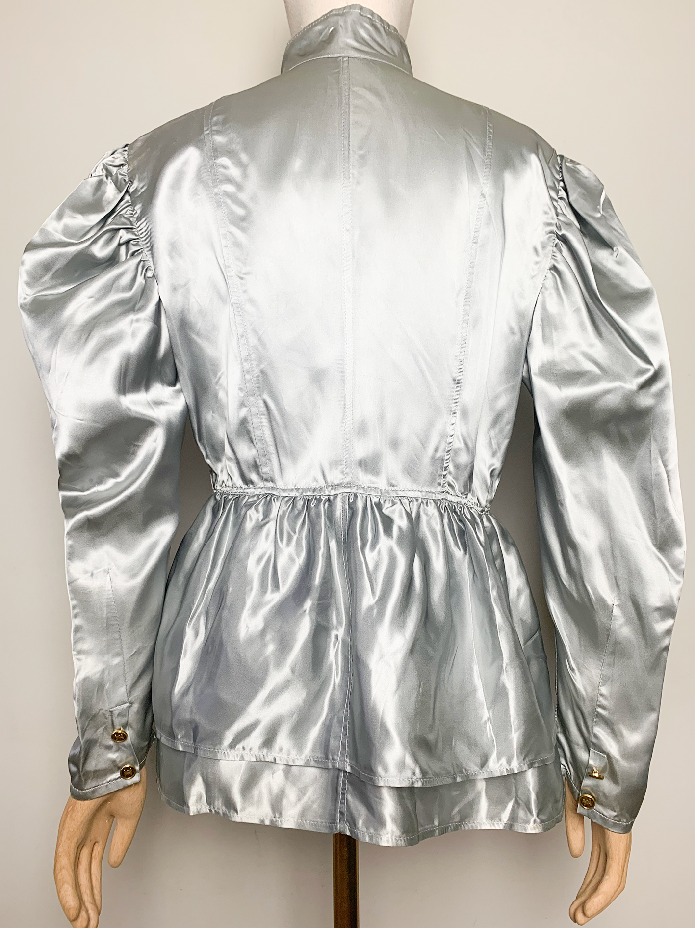 Chemisier top péplum basques gris métallisé vintage