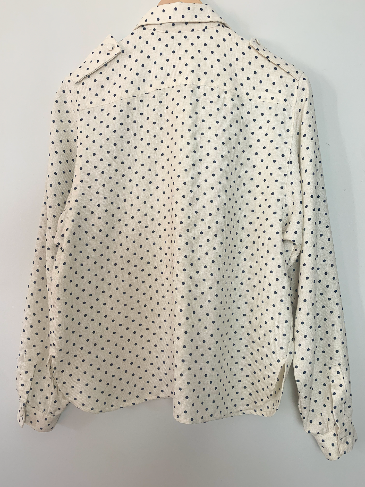 Blouse imprimée crème pois noir col multi-position vintage