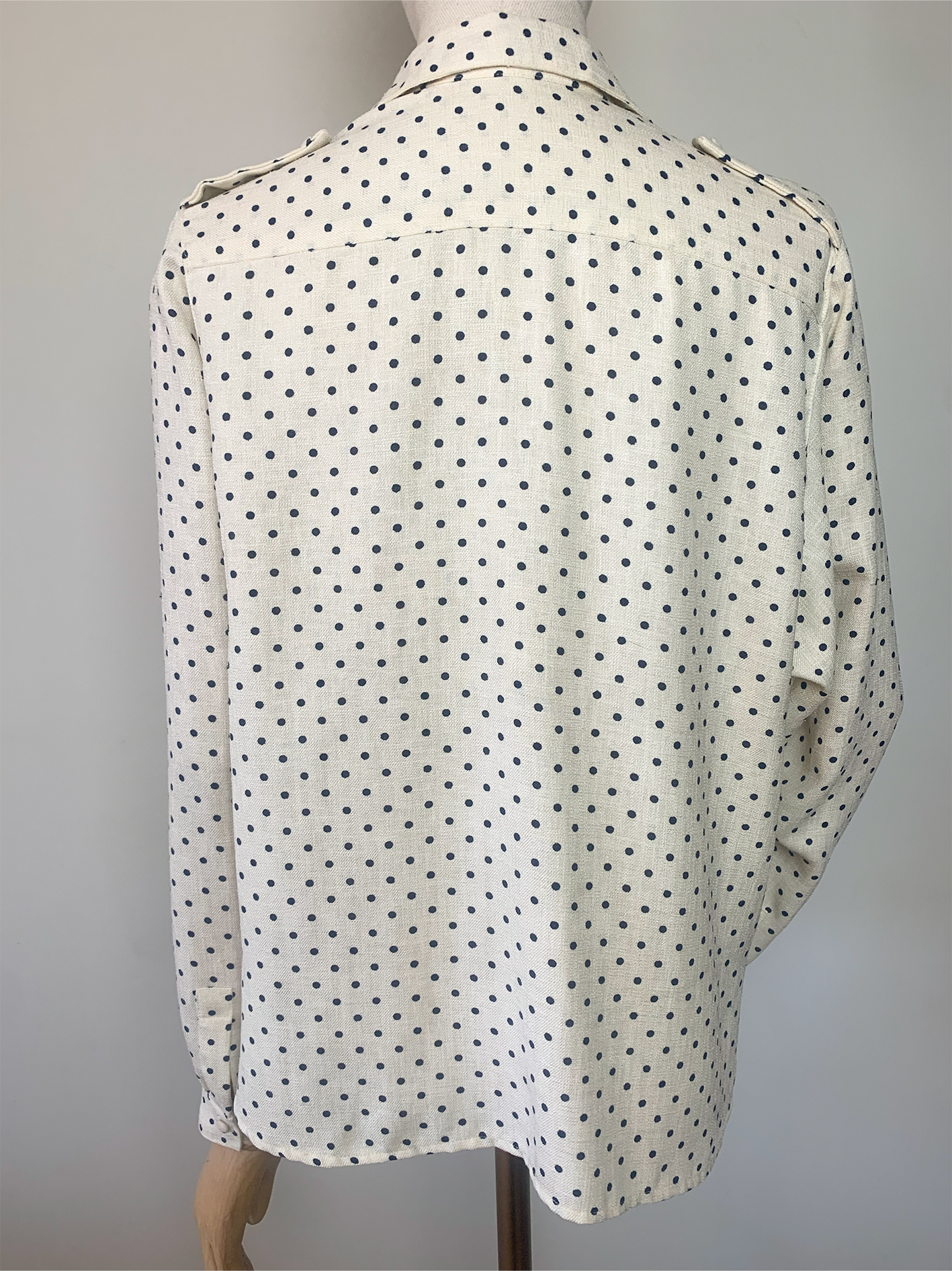 Blouse imprimée crème pois noir col multi-position vintage