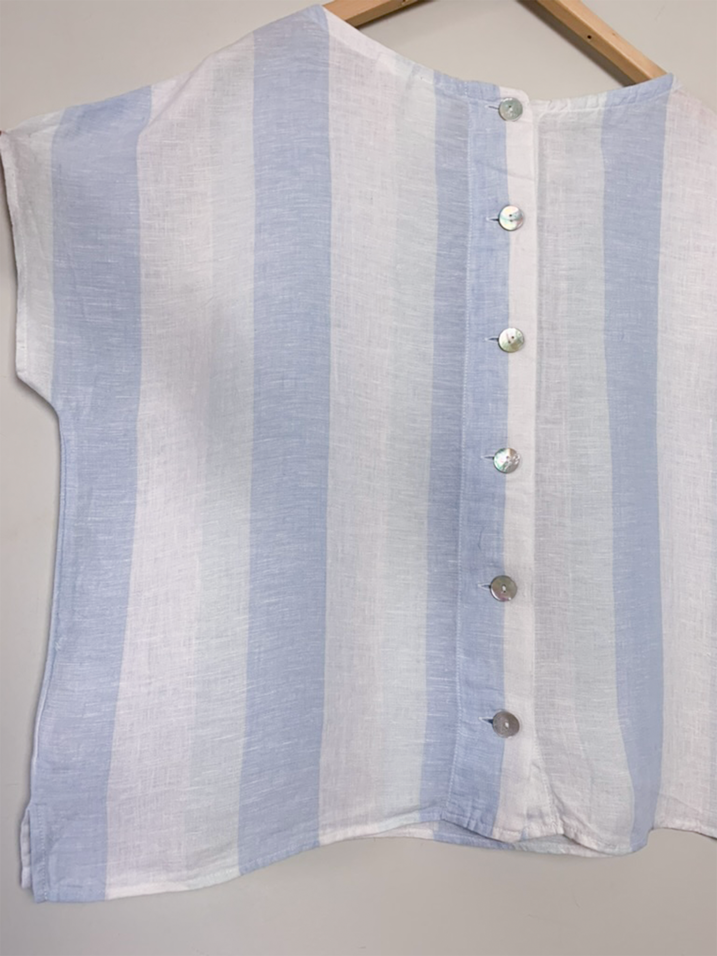 Blouse oversize manches courtes rayée bleu et blanc 100% lin vintage