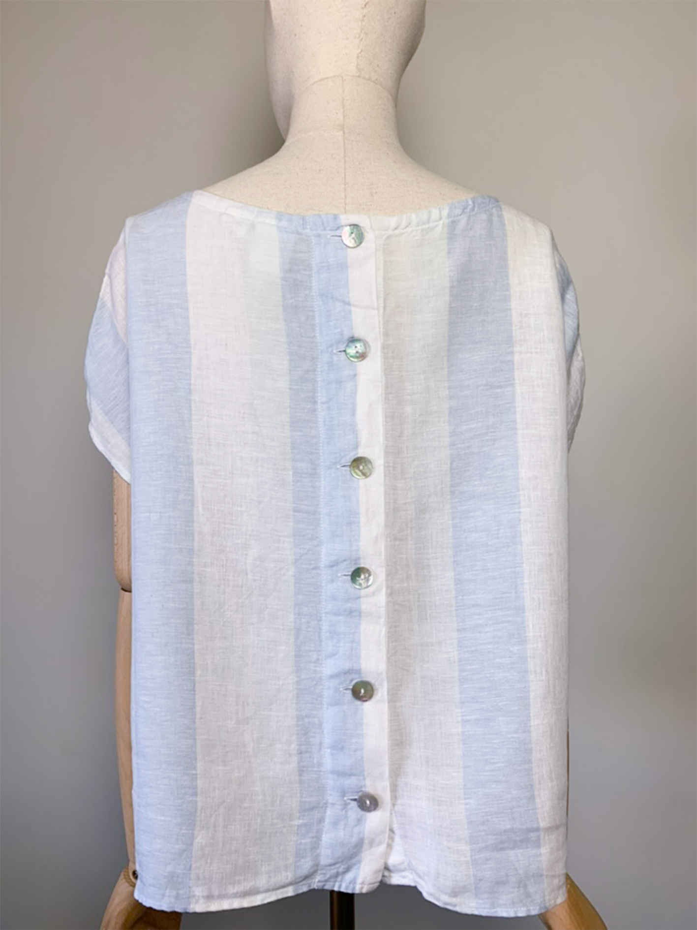 Blouse oversize manches courtes rayée bleu et blanc 100% lin vintage