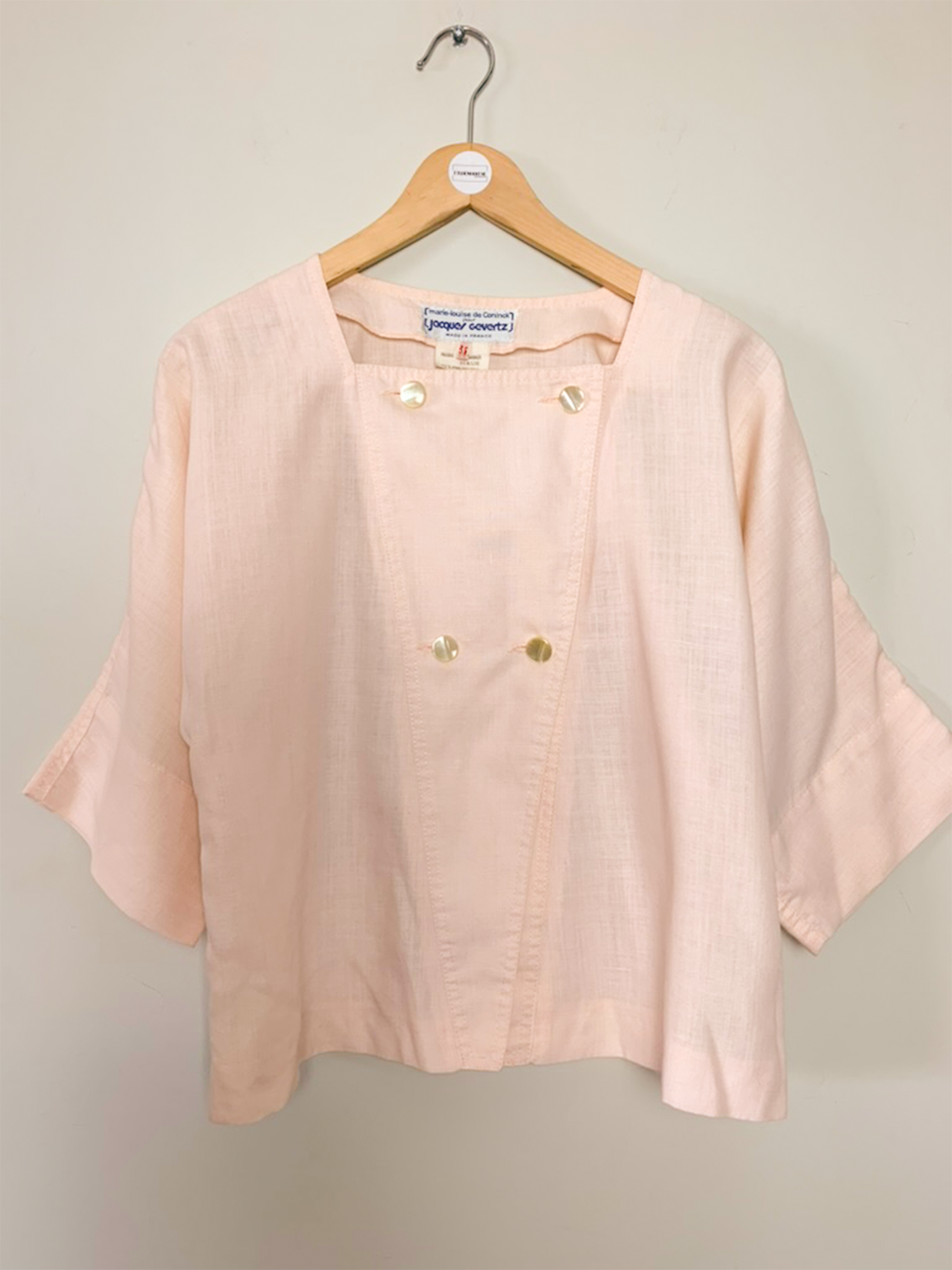 Blouse coupe ample rose pâle mélange lin vintage Jacques Gevertz par Marie-Louise de Conink