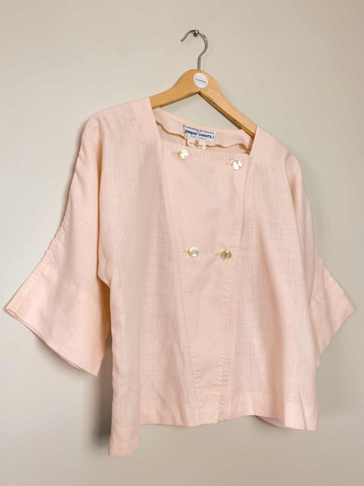 Blouse coupe ample rose pâle mélange lin vintage Jacques Gevertz par Marie-Louise de Conink