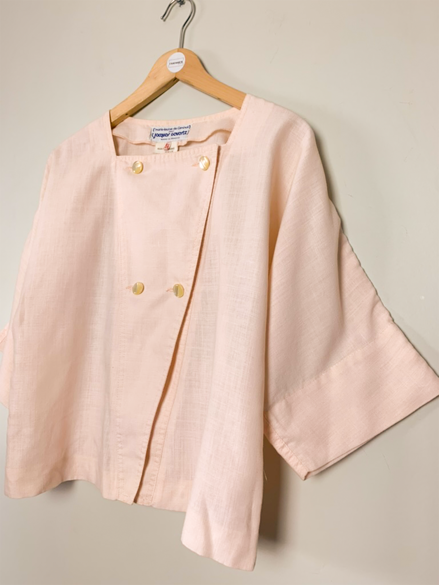 Blouse coupe ample rose pâle mélange lin vintage Jacques Gevertz par Marie-Louise de Conink