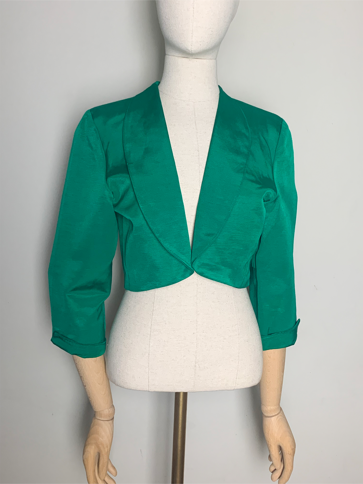 Boléro vert en viscose et coton vintage années 80 Alouette