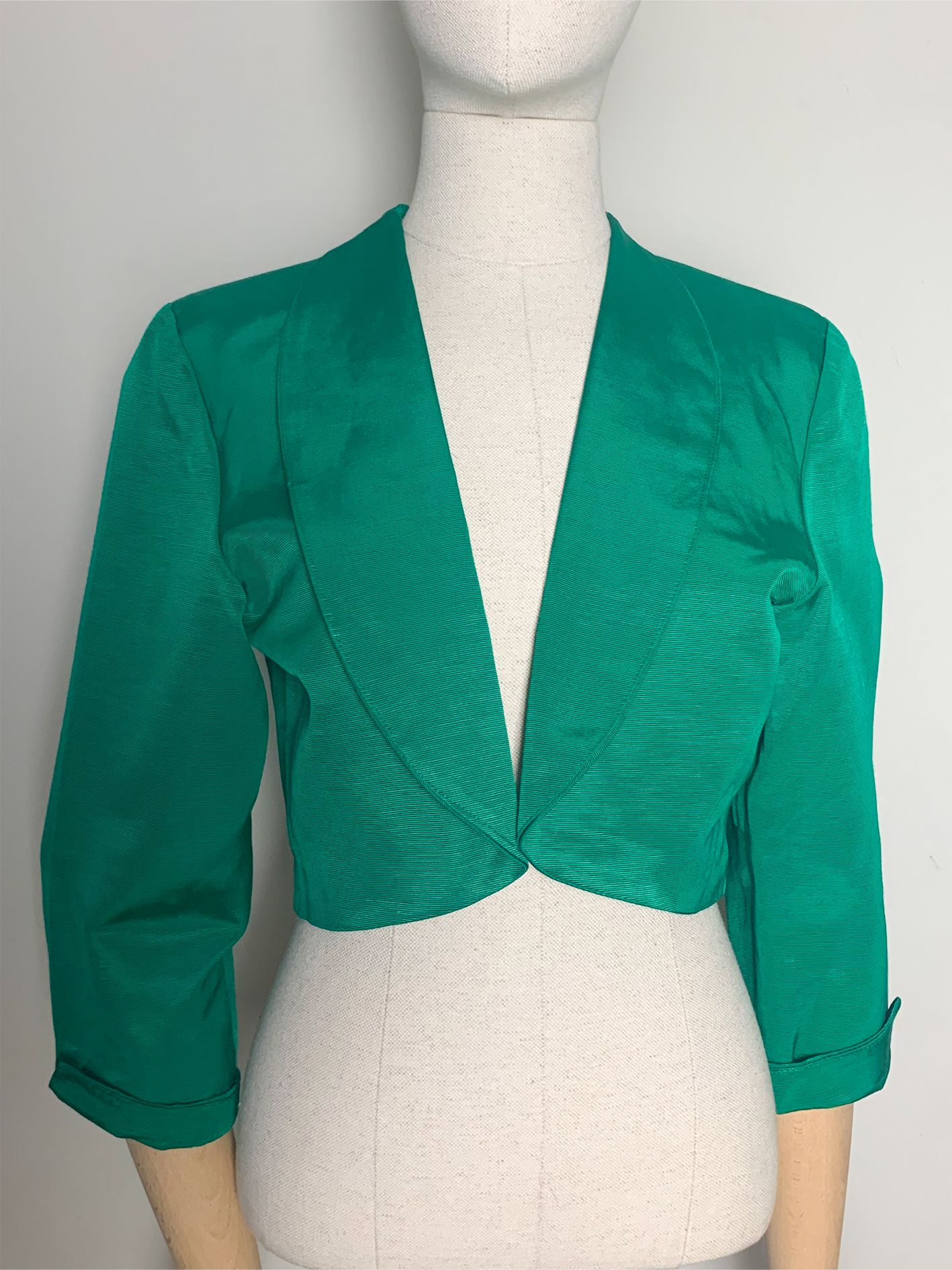 Boléro vert en viscose et coton vintage années 80 Alouette