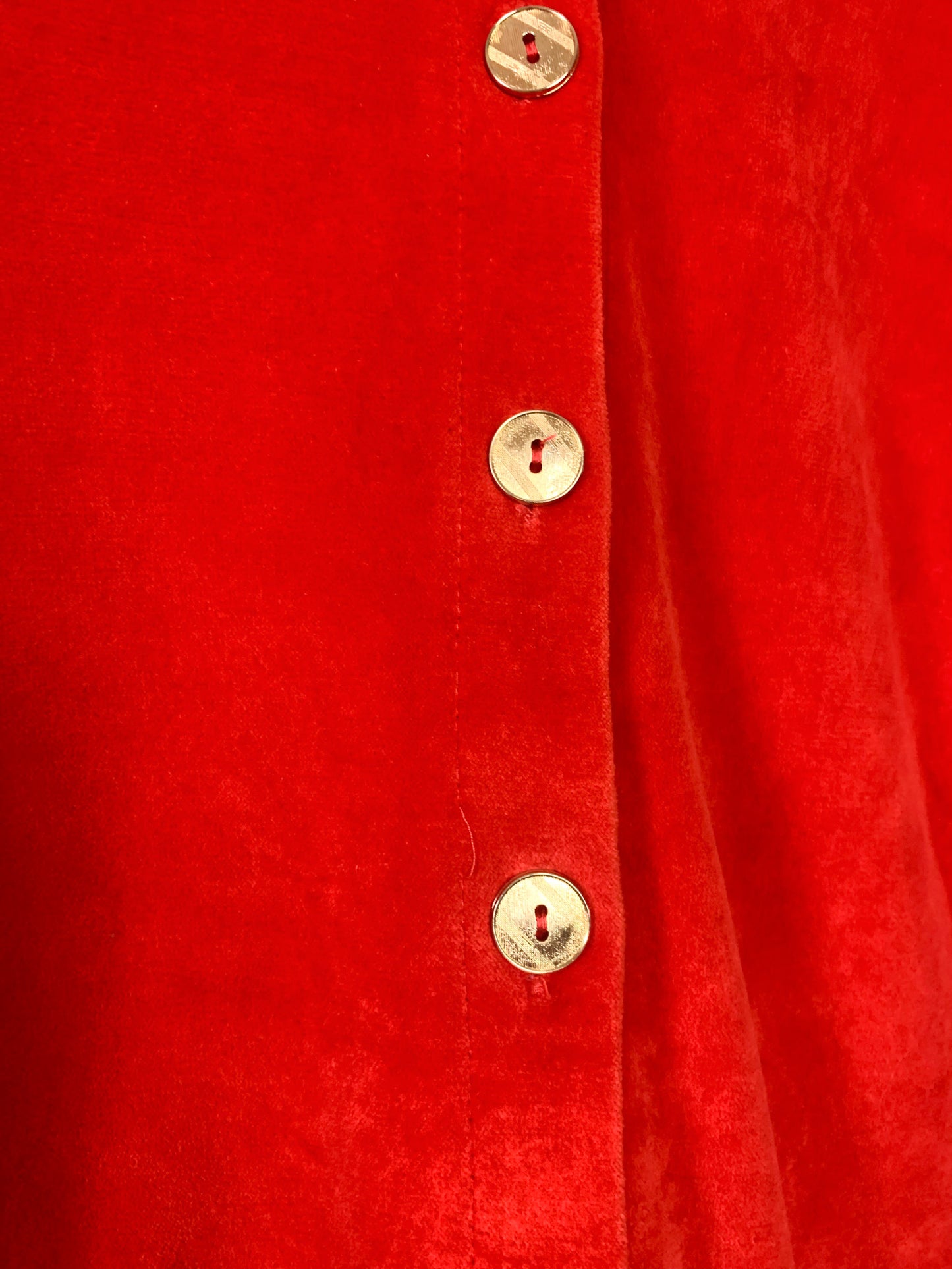 Veste Cardigan Vintage en Velours Rasé Rouge Orangé - Boutons Dorés & Épaulettes - Années 80/90 - T. 42/44 FR (L/XL)