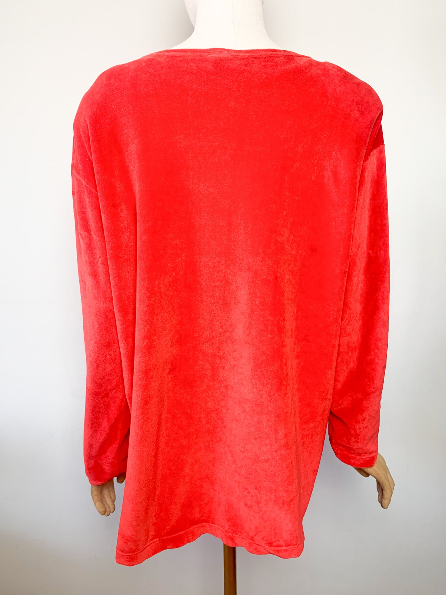 Veste Cardigan Vintage en Velours Rasé Rouge Orangé - Boutons Dorés & Épaulettes - Années 80/90 - T. 42/44 FR (L/XL)