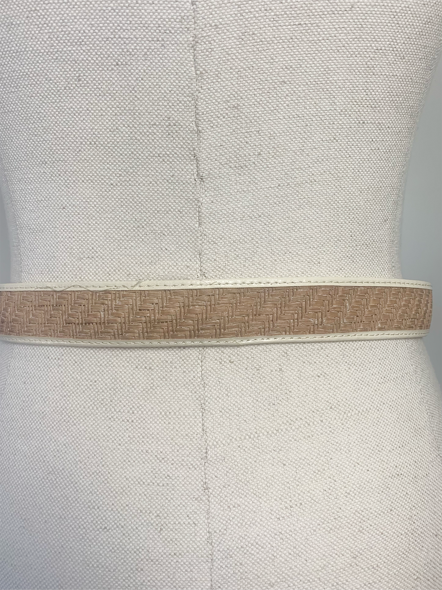Ceinture femme bi matière raphia et simili cuir blanc vintage