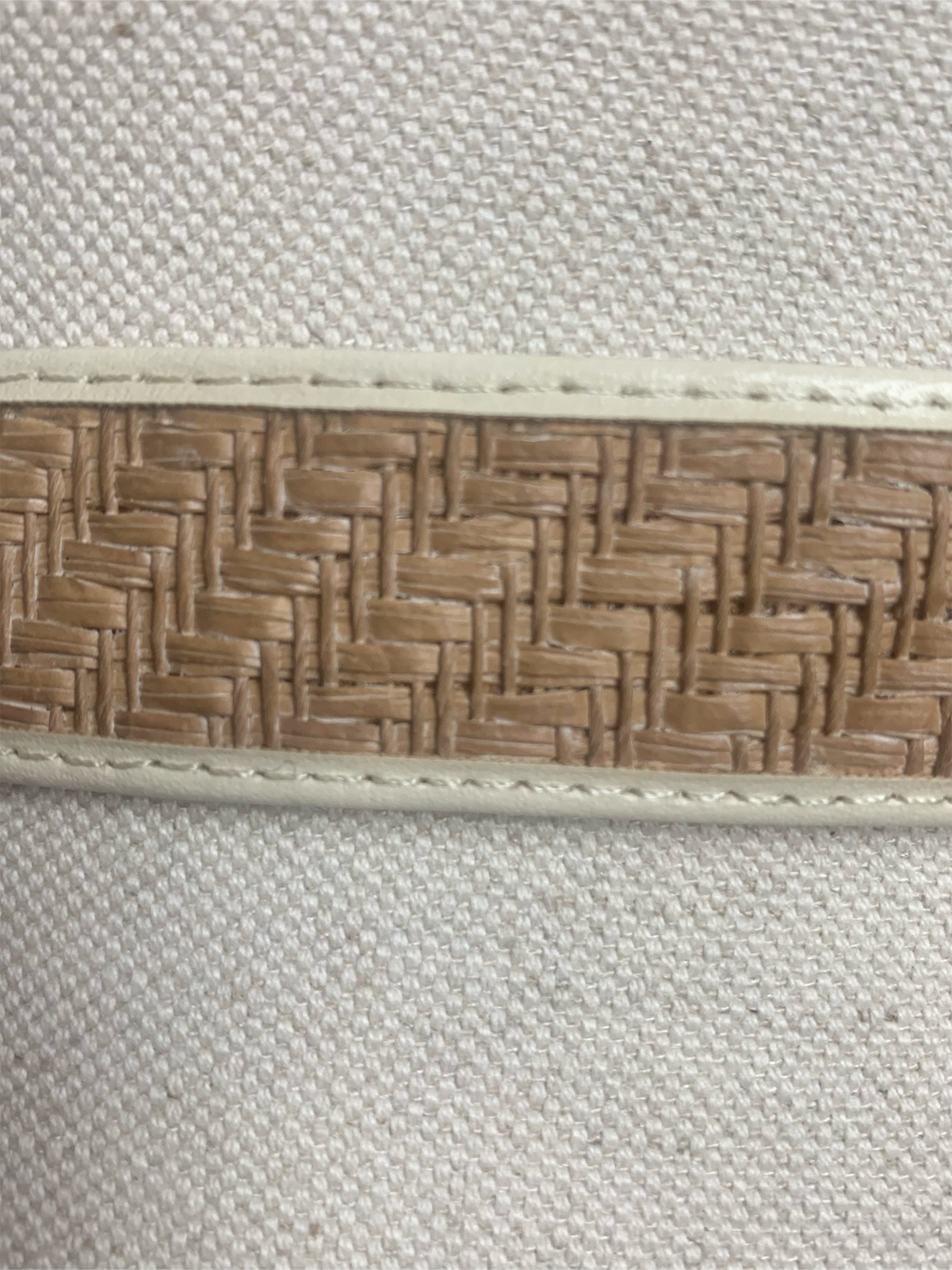 Ceinture femme bi matière raphia et simili cuir blanc vintage