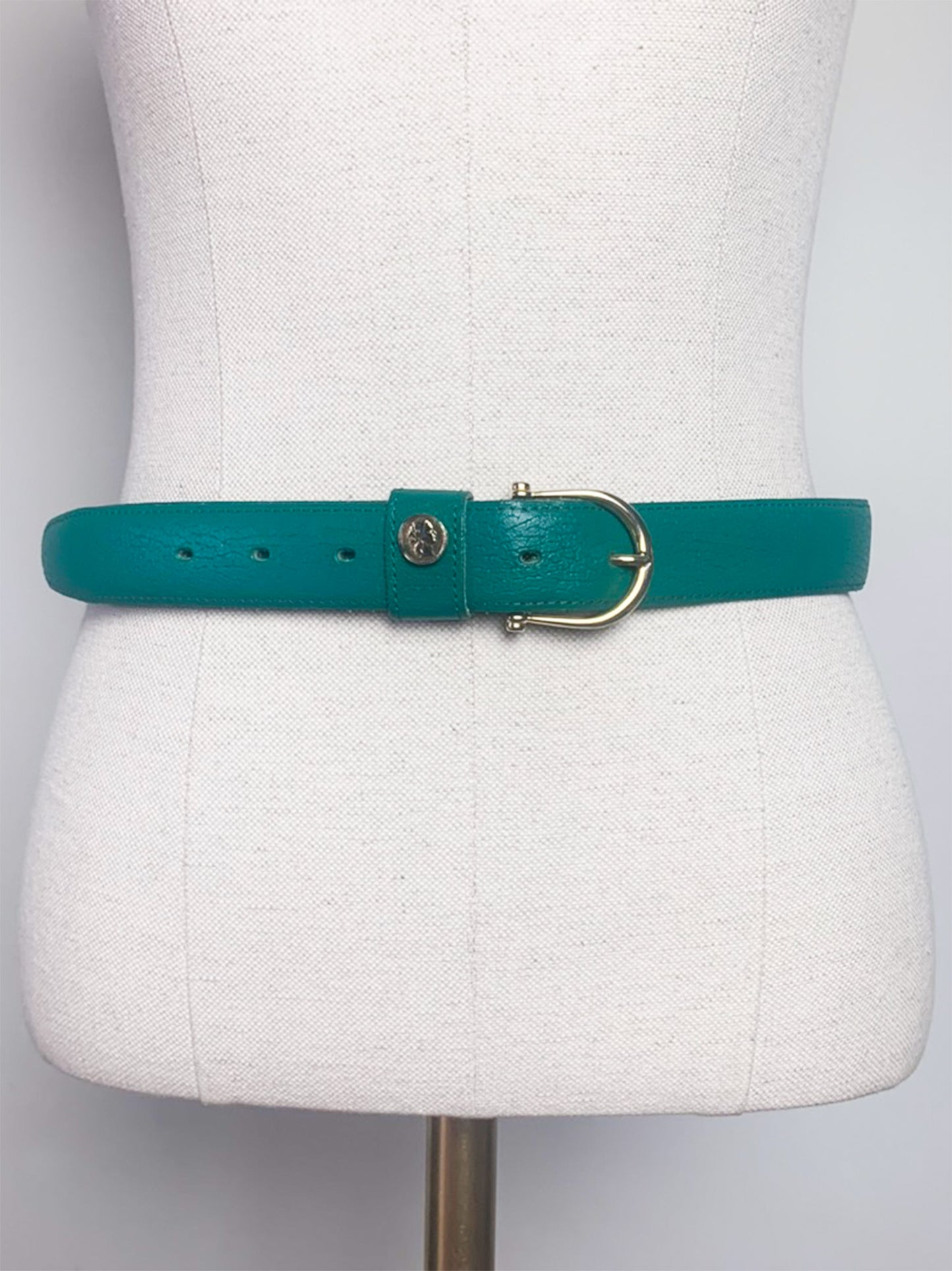 Ceinture Vintage Cuir Véritable Vert Émeraude - Boucle Dorée - Made in France - Années 80/90 - T. 80 (38/40 FR)