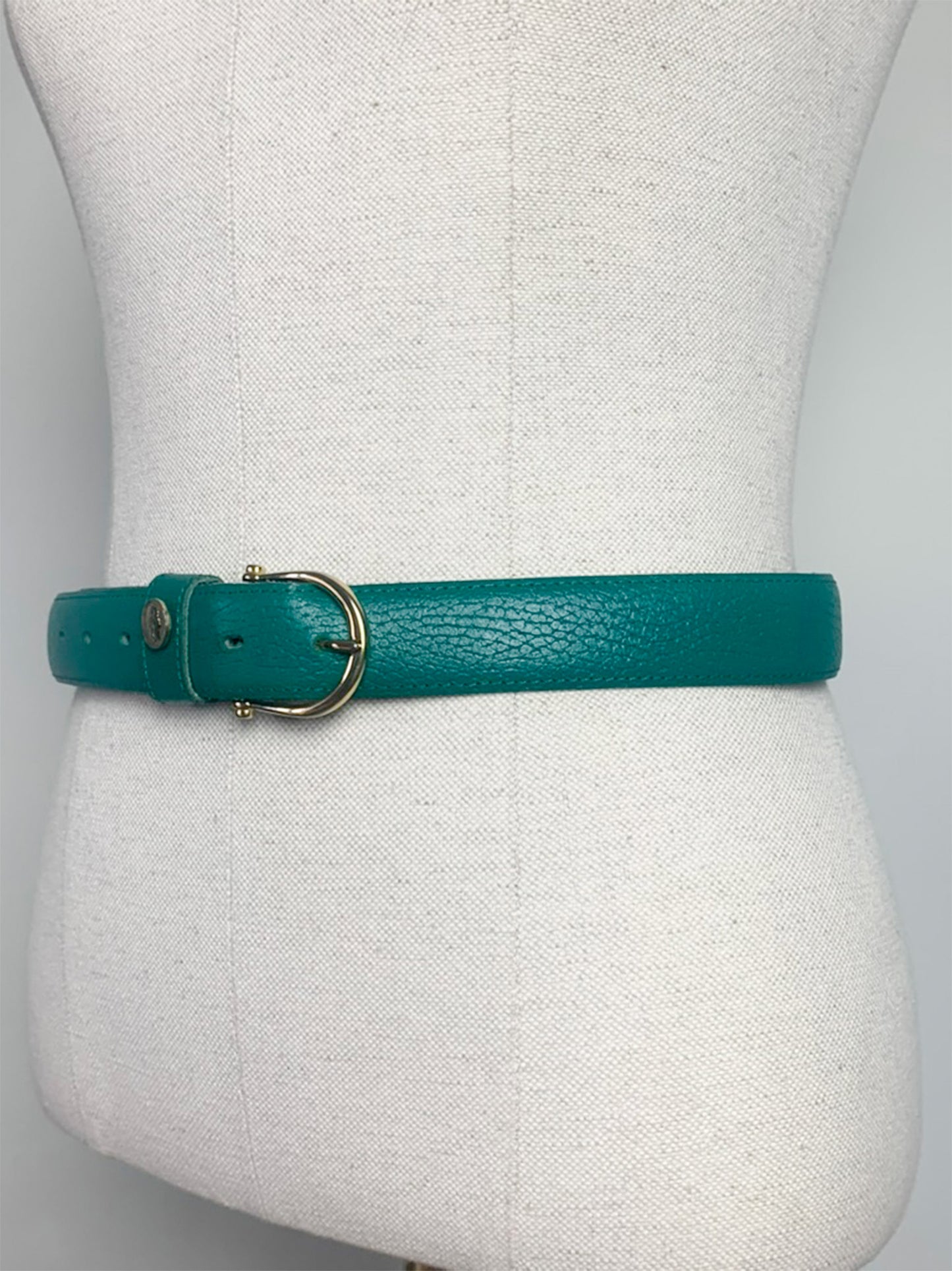 Ceinture Vintage Cuir Véritable Vert Émeraude - Boucle Dorée - Made in France - Années 80/90 - T. 80 (38/40 FR)