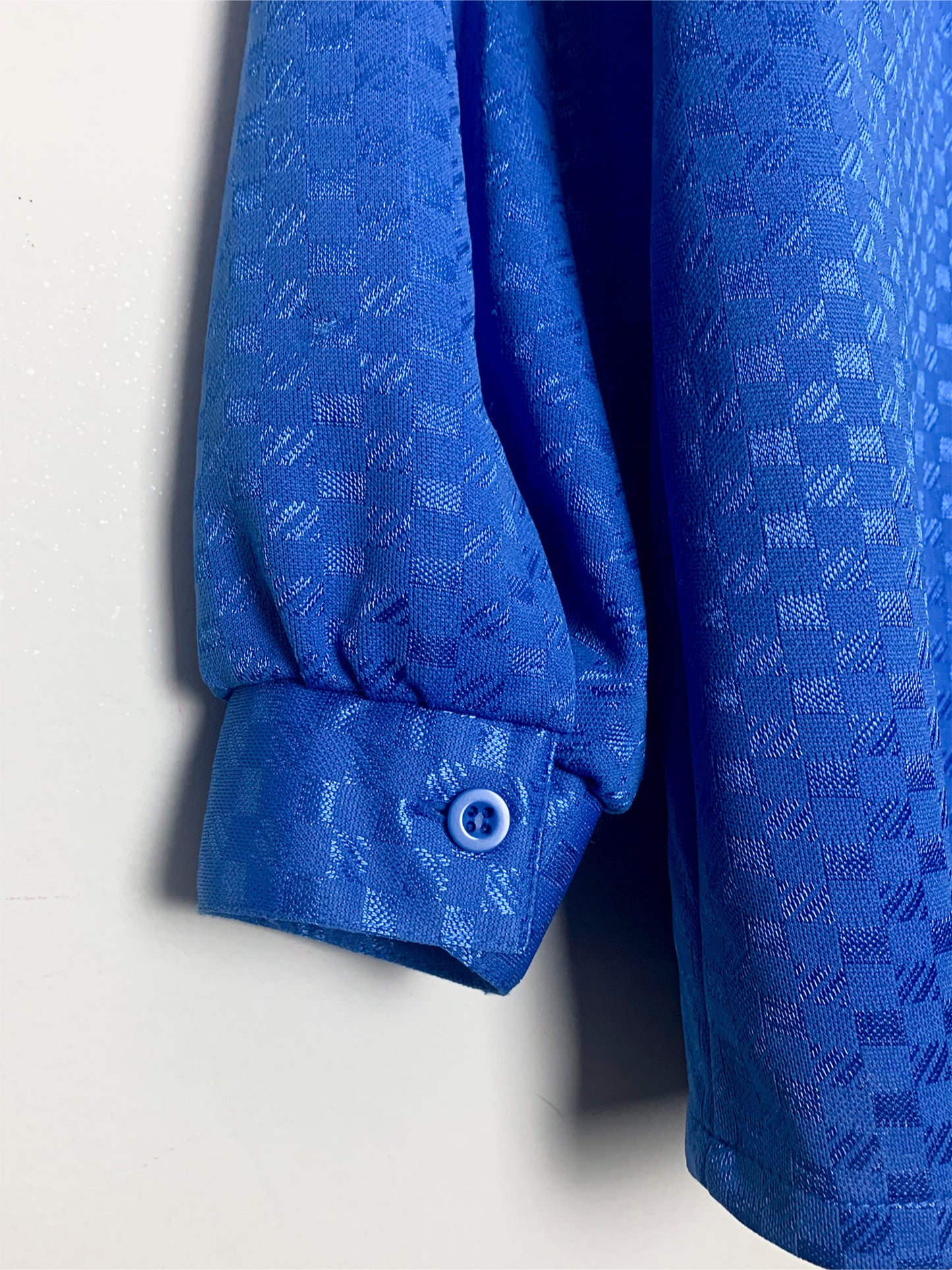 Chemisier Vintage Bleu Royal Damassé Col Cravate - Épaules Structurées - Années 80 - T. 38/40 FR (M/L)