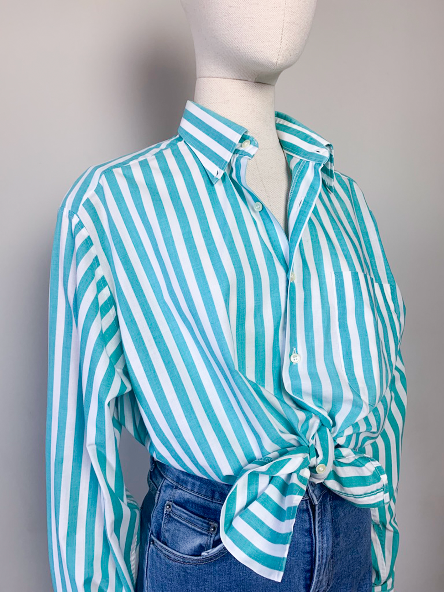 Chemise unisexe rayée blanche et turquoise Jacques Germain