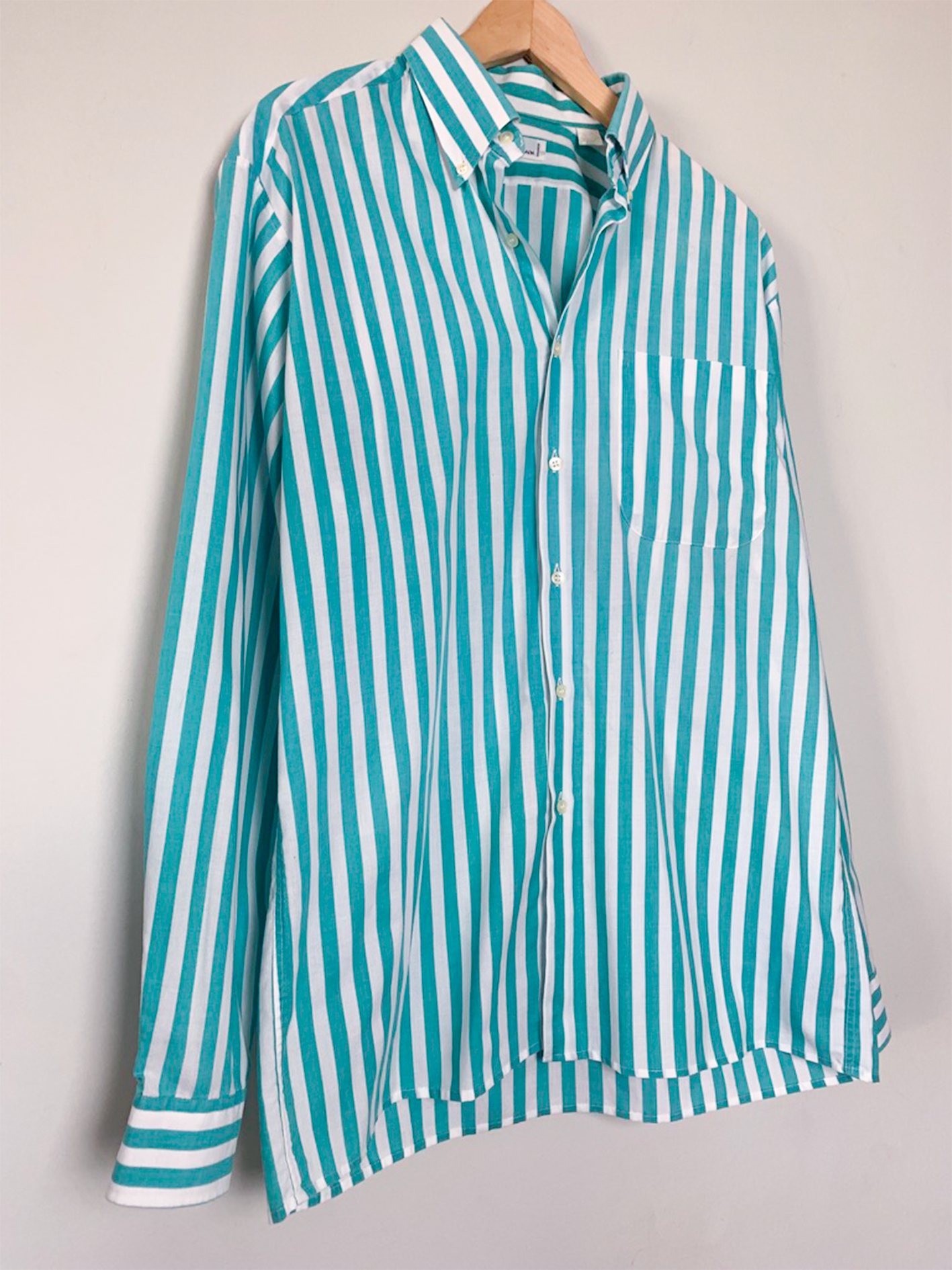 Chemise unisexe rayée blanche et turquoise Jacques Germain