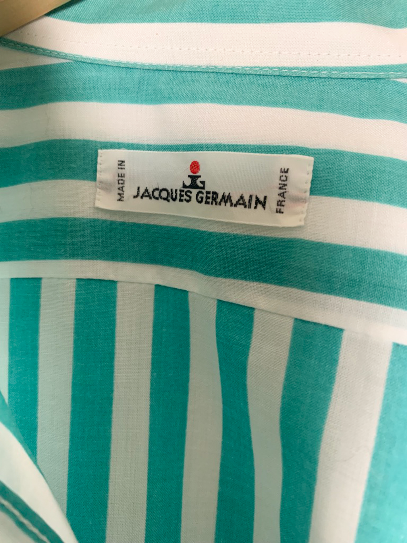 Chemise unisexe rayée blanche et turquoise Jacques Germain