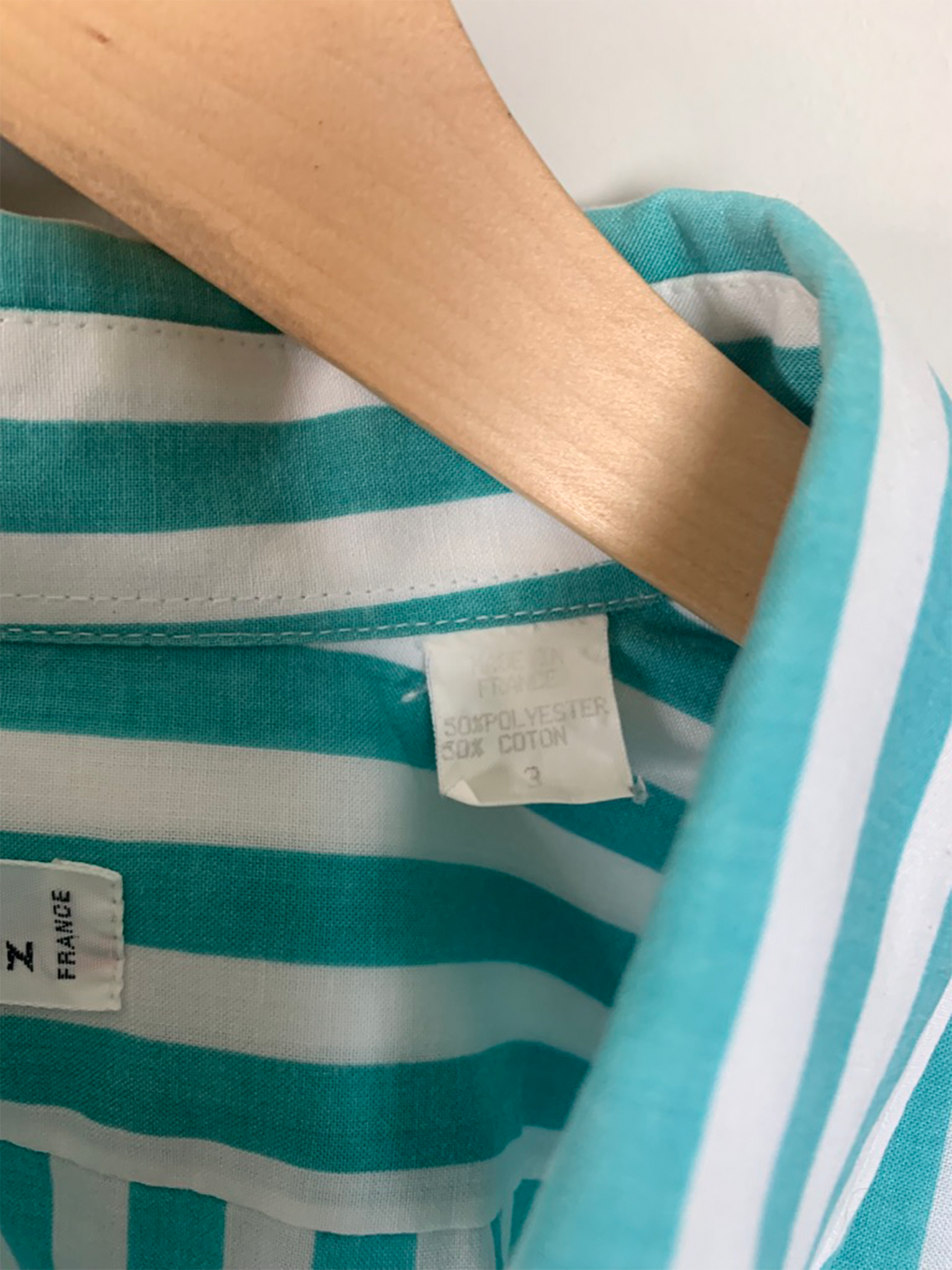 Chemise unisexe rayée blanche et turquoise Jacques Germain