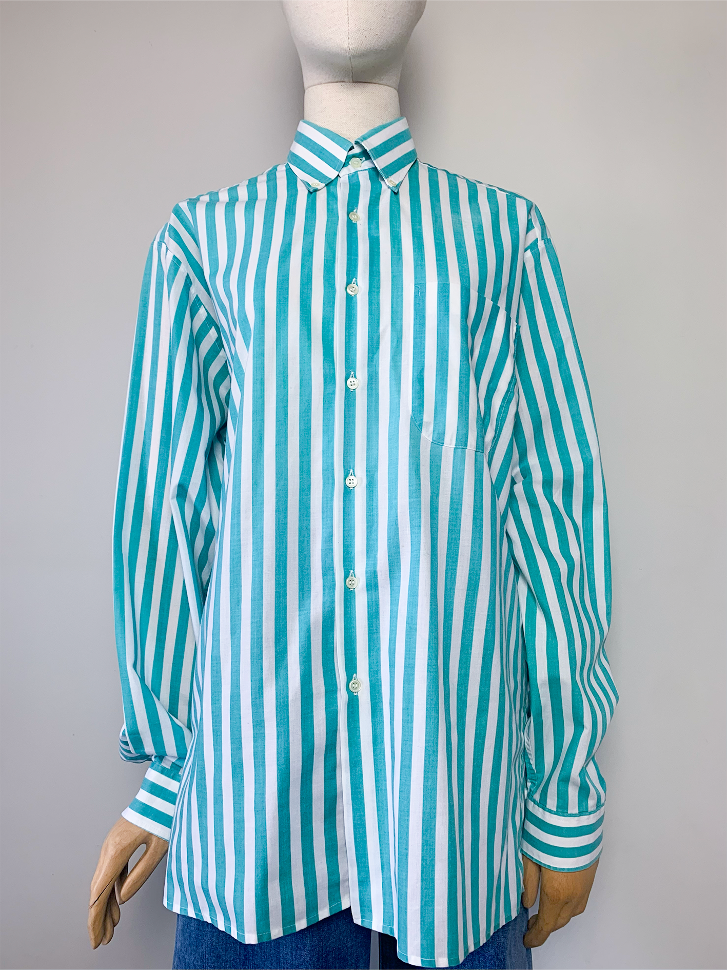 Chemise unisexe rayée blanche et turquoise Jacques Germain