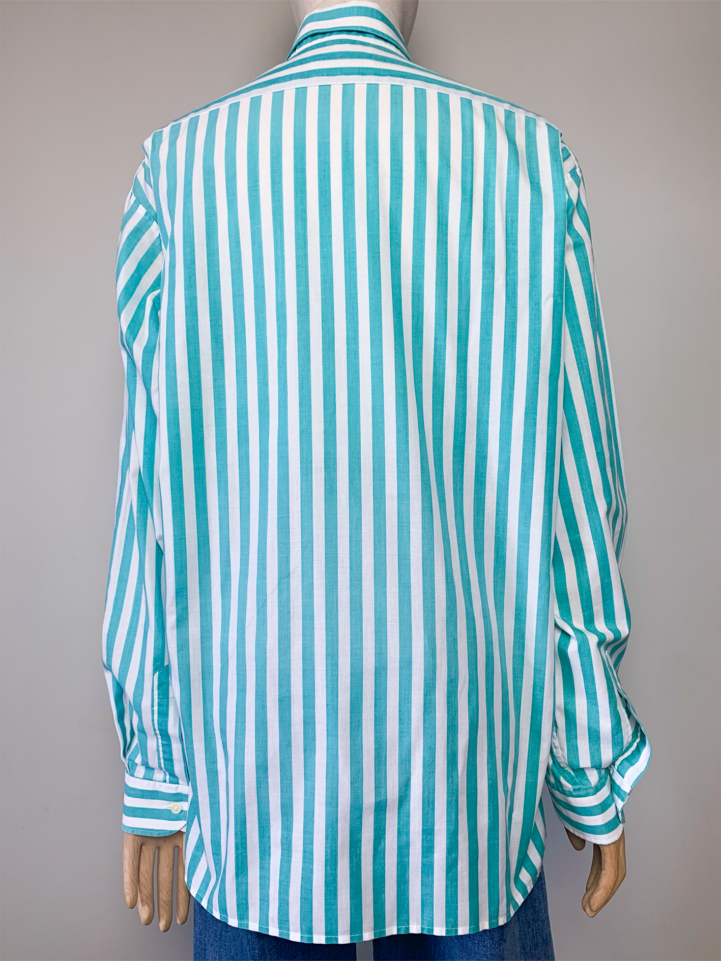 Chemise unisexe rayée blanche et turquoise Jacques Germain