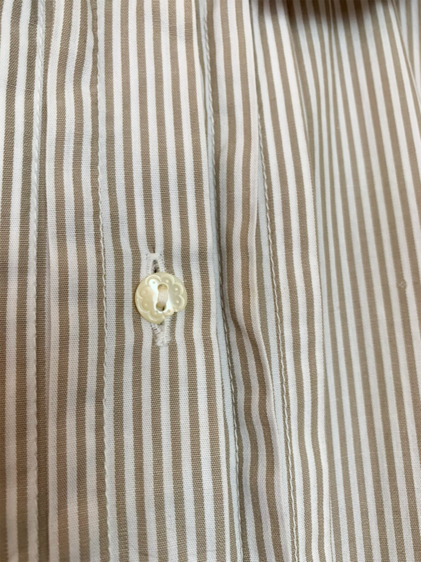 Chemise chemisier col Claudine rayée blanche et beige vintage