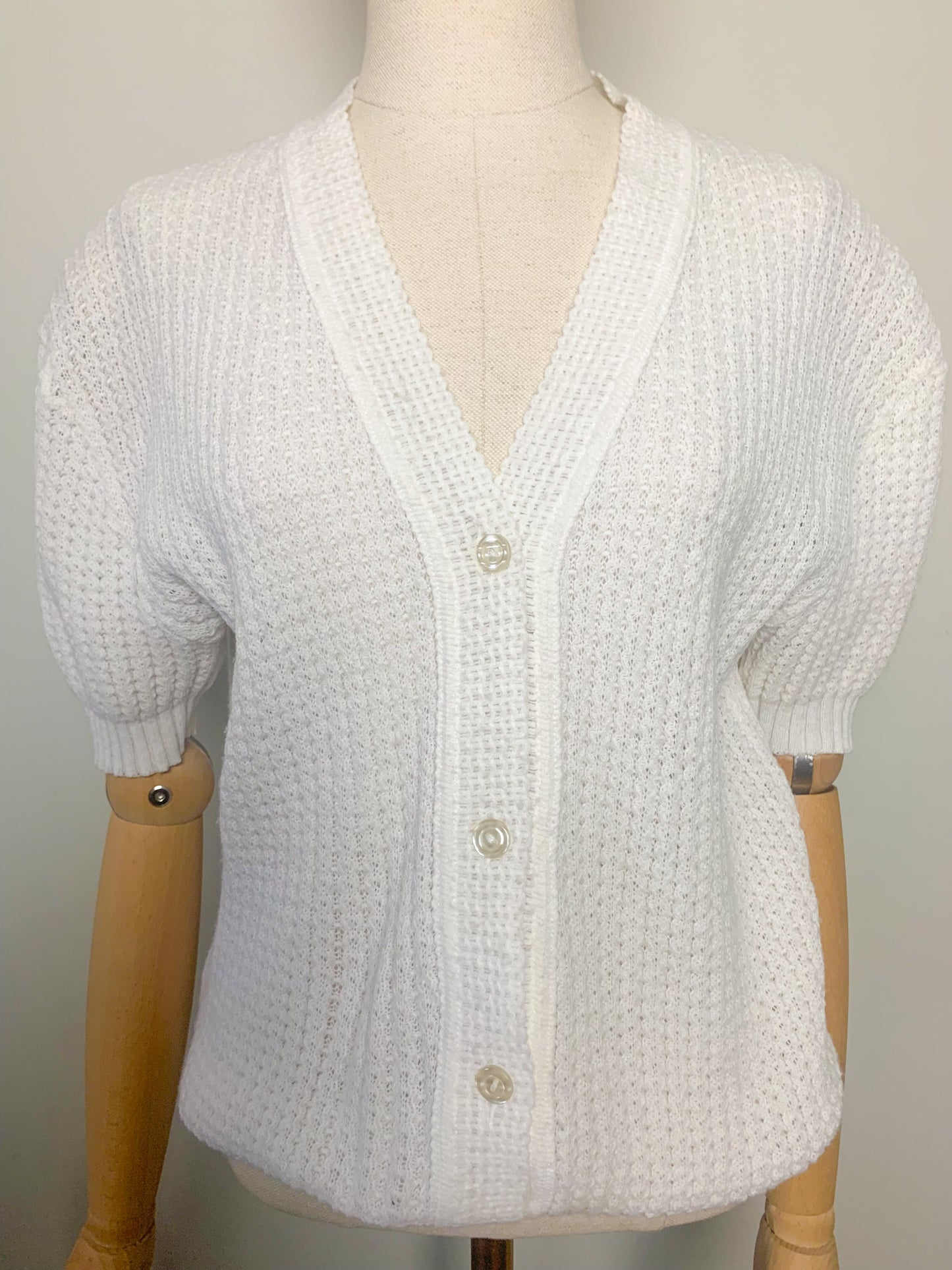 Gilet cardigan manches courtes blanc vintage