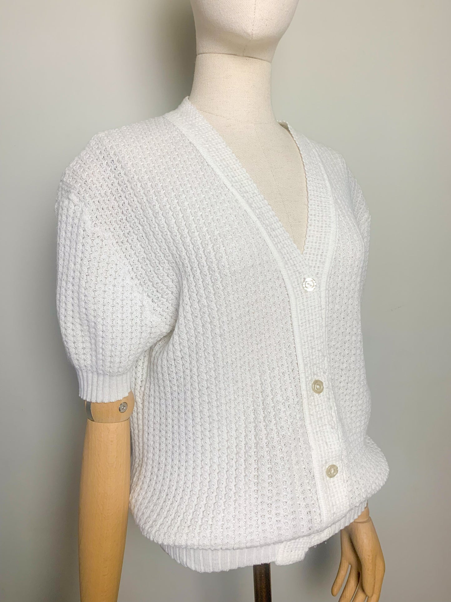 Gilet cardigan manches courtes blanc vintage
