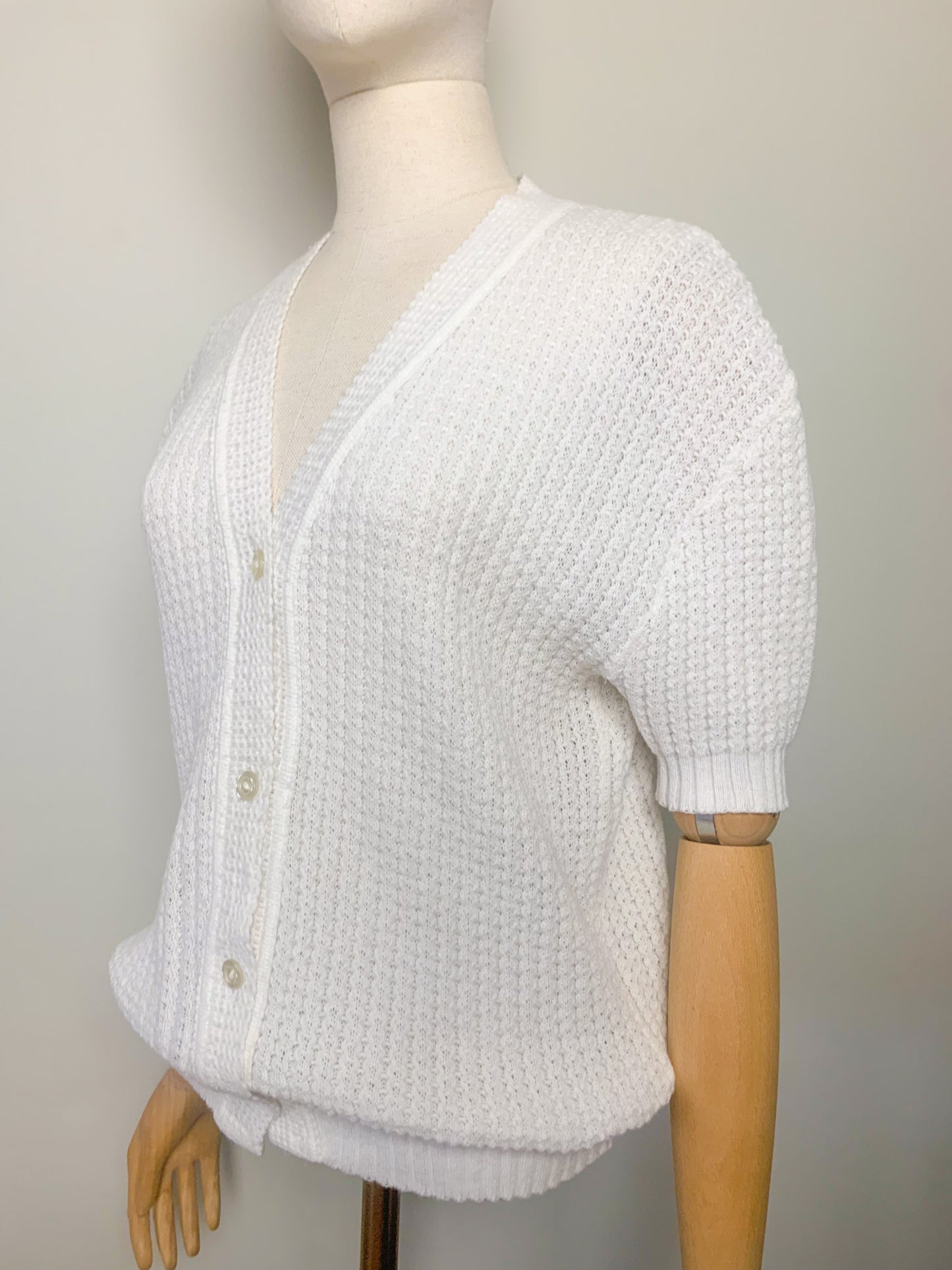 Gilet cardigan manches courtes blanc vintage