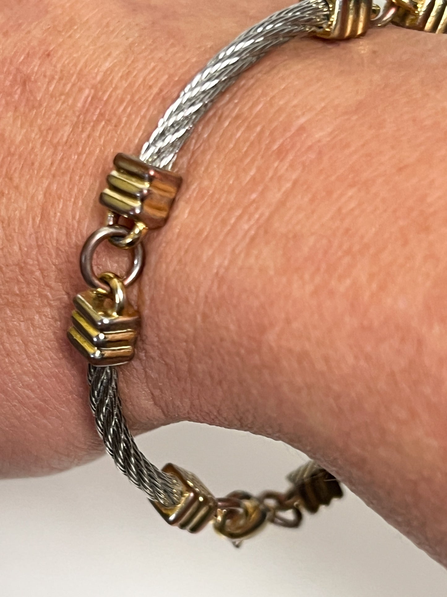 Bracelet Jonc Vintage Années 80 Bi-ton (Argenté/Doré) - Manchette Semi-Rigide Stylisée