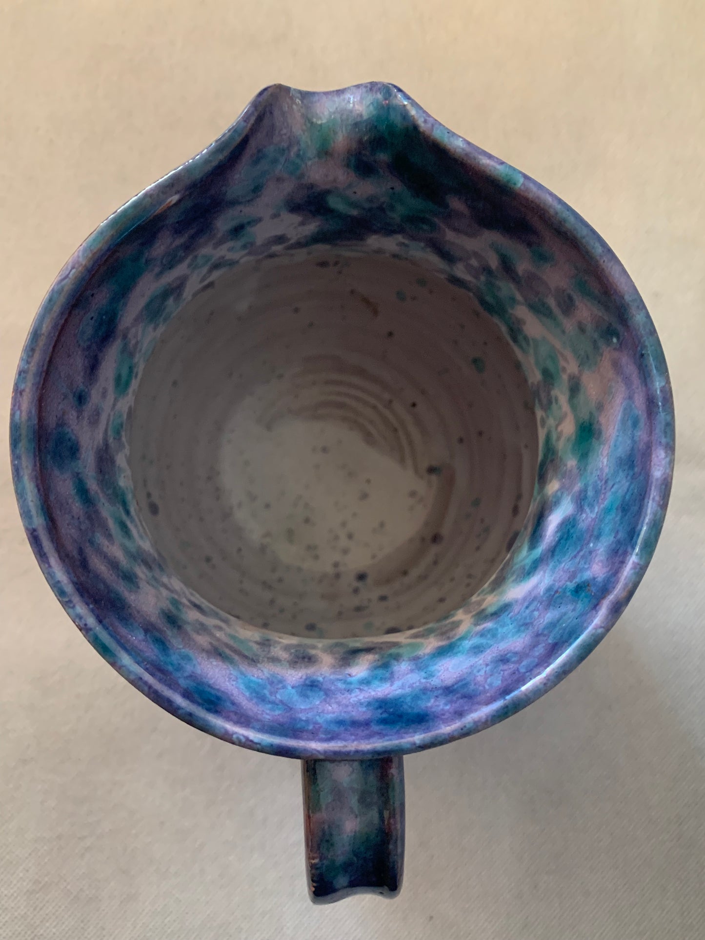 Pot pichet broc en céramique mauve et bleu vintage