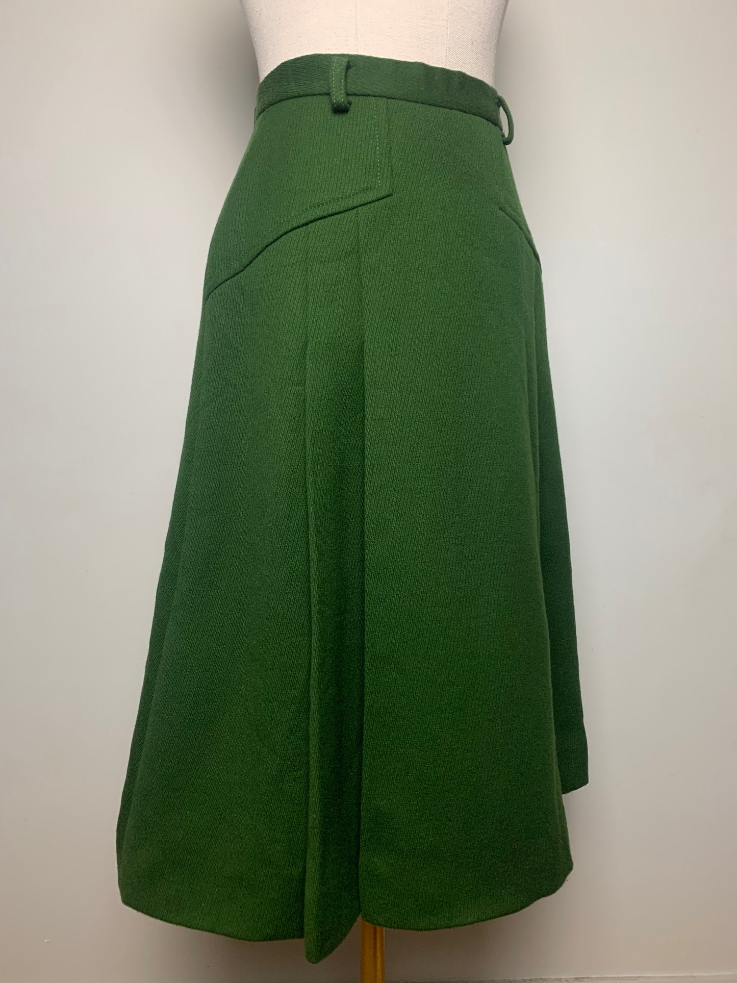 Jupe midi évasée verte foncée en laine vintage