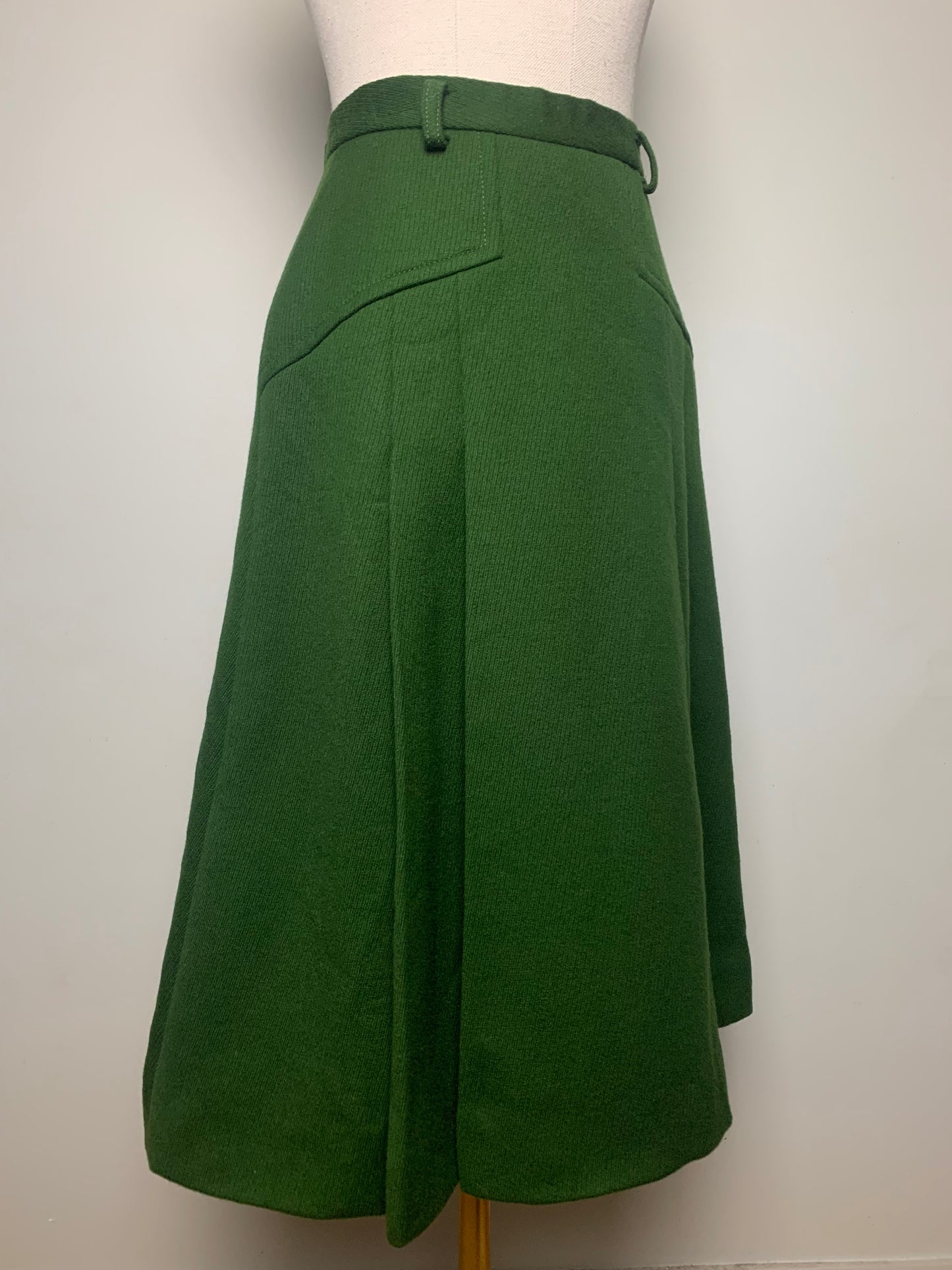 Jupe midi évasée verte foncée en laine vintage