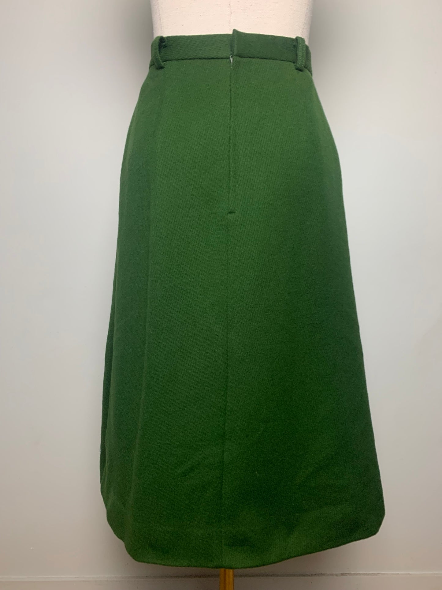 Jupe midi évasée verte foncée en laine vintage