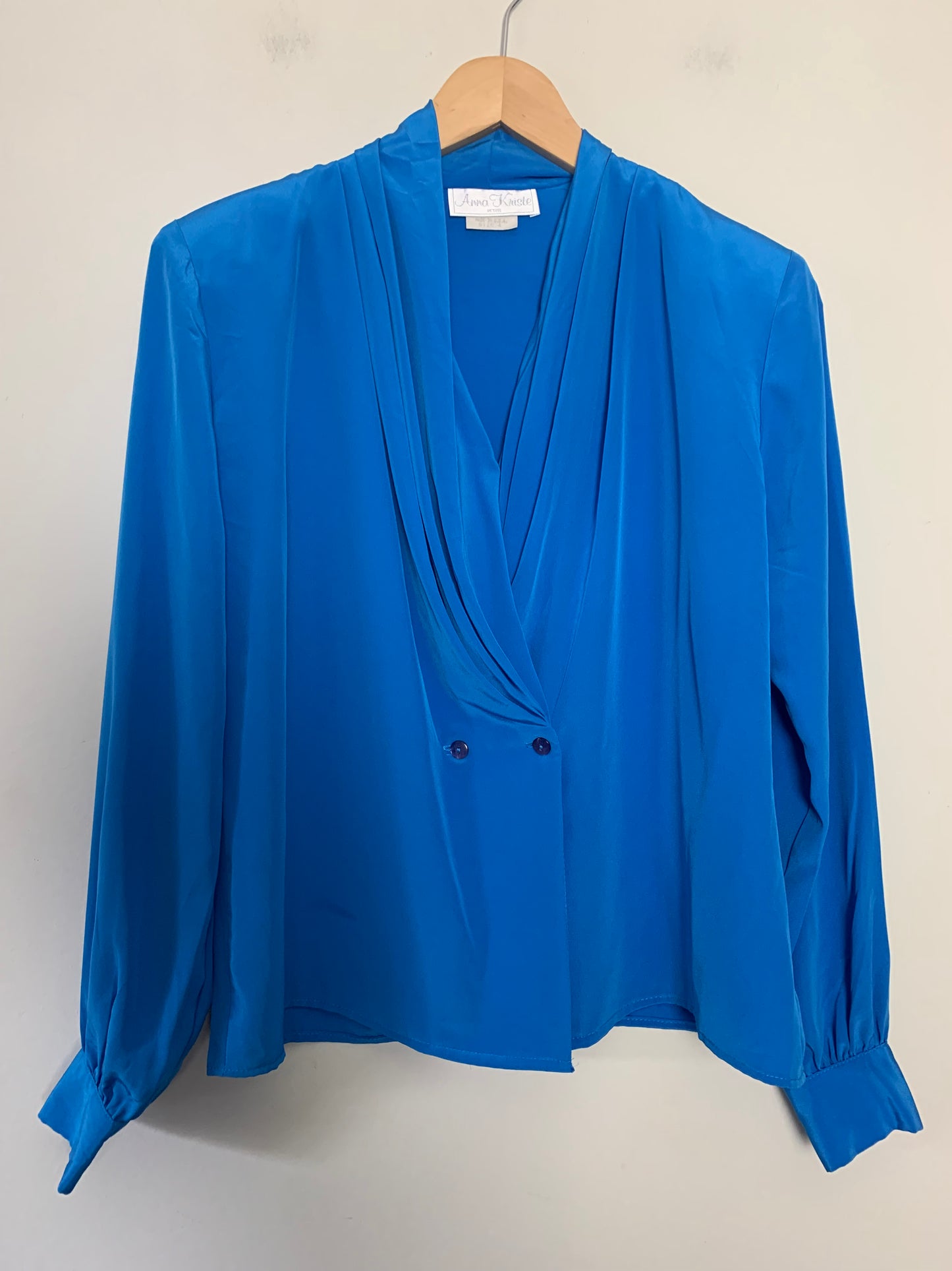 Chemisier blouse bleu à drapé vintage Anna Kriste