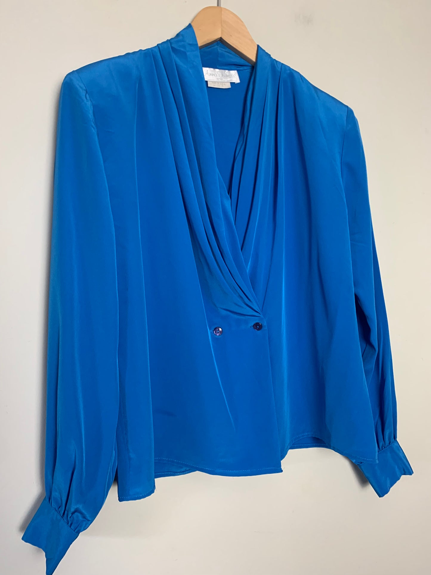 Chemisier blouse bleu à drapé vintage Anna Kriste