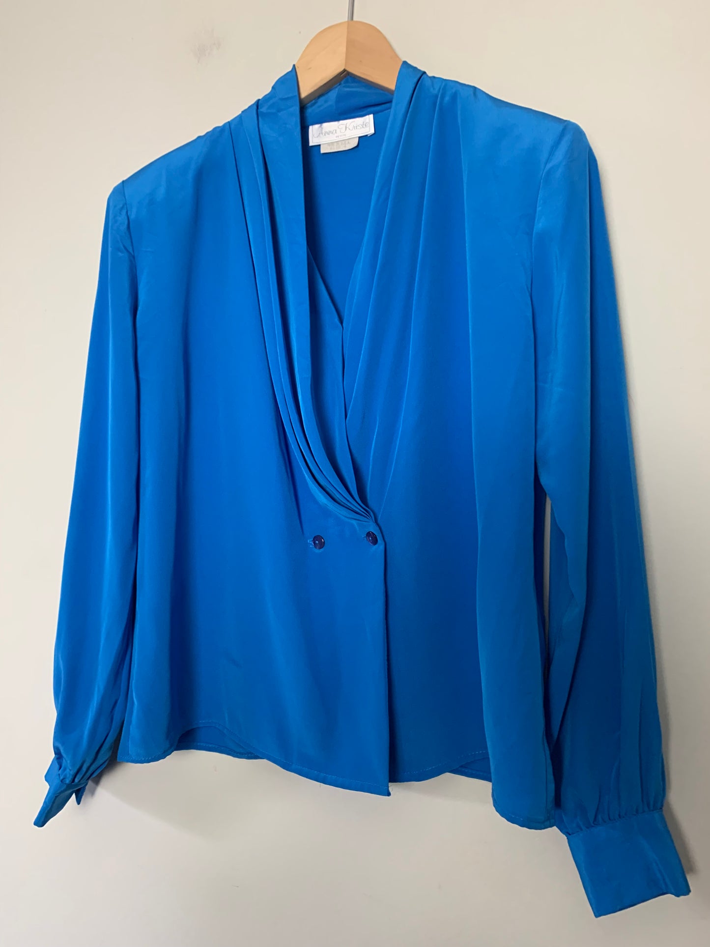 Chemisier blouse bleu à drapé vintage Anna Kriste