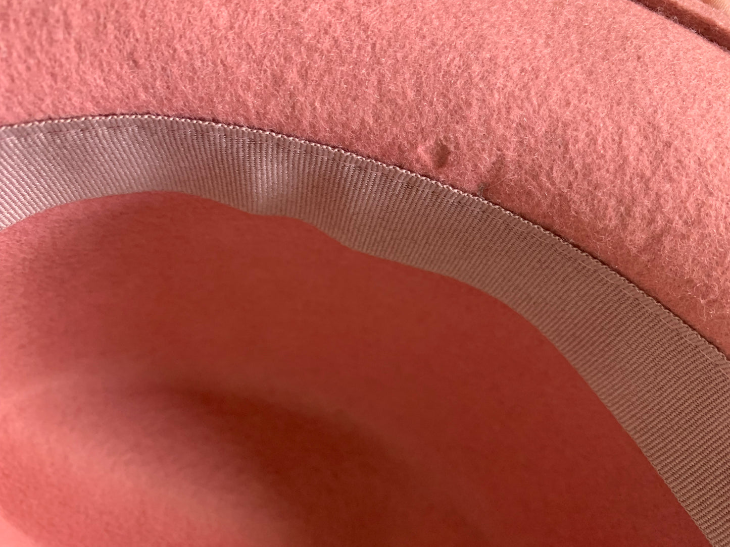 Chapeau Femme Vintage en Feutre de Laine Rose Poudré - 100% Laine - Made in Italy - Taille 55