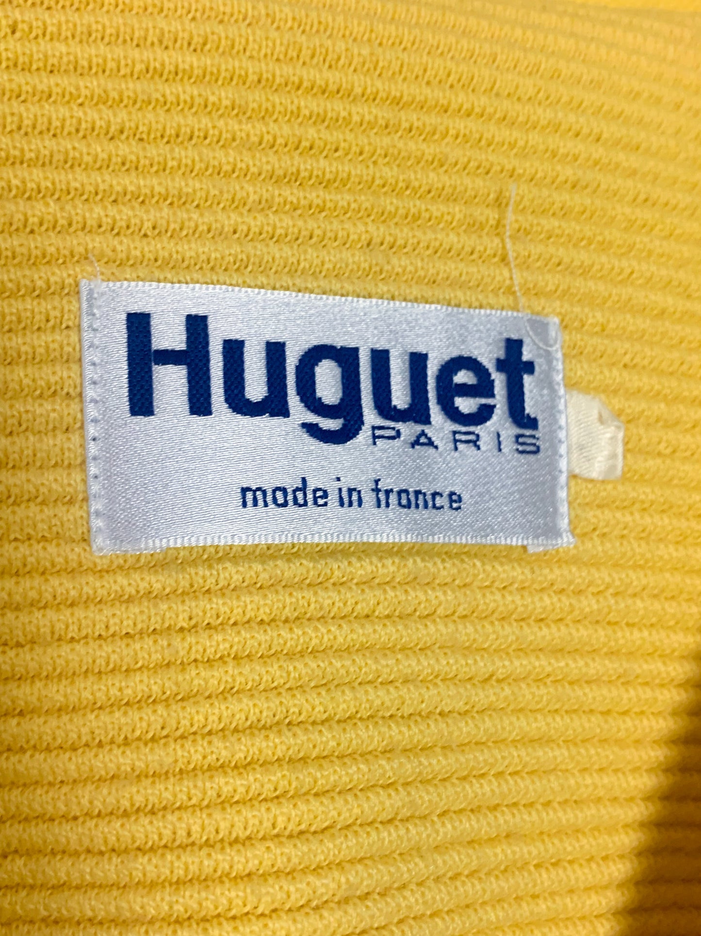 Cardigan Veste Vintage Huguet Paris - Laine & Acrylique - Jaune Citron - Boutons Bijoux Dorés - Années 80/90 - T. 44 FR (XXL)