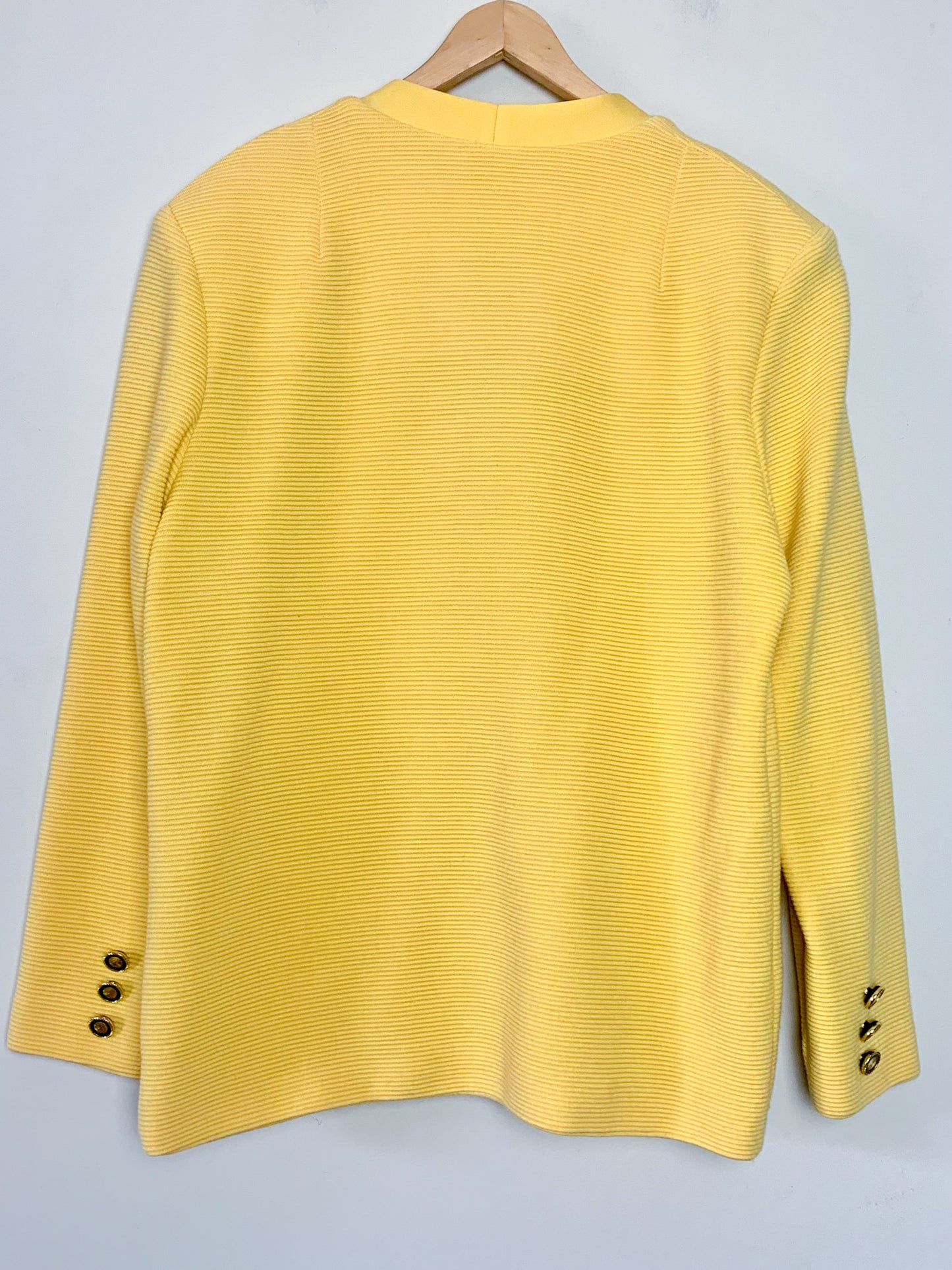 Cardigan Veste Vintage Huguet Paris - Laine & Acrylique - Jaune Citron - Boutons Bijoux Dorés - Années 80/90 - T. 44 FR (XXL)