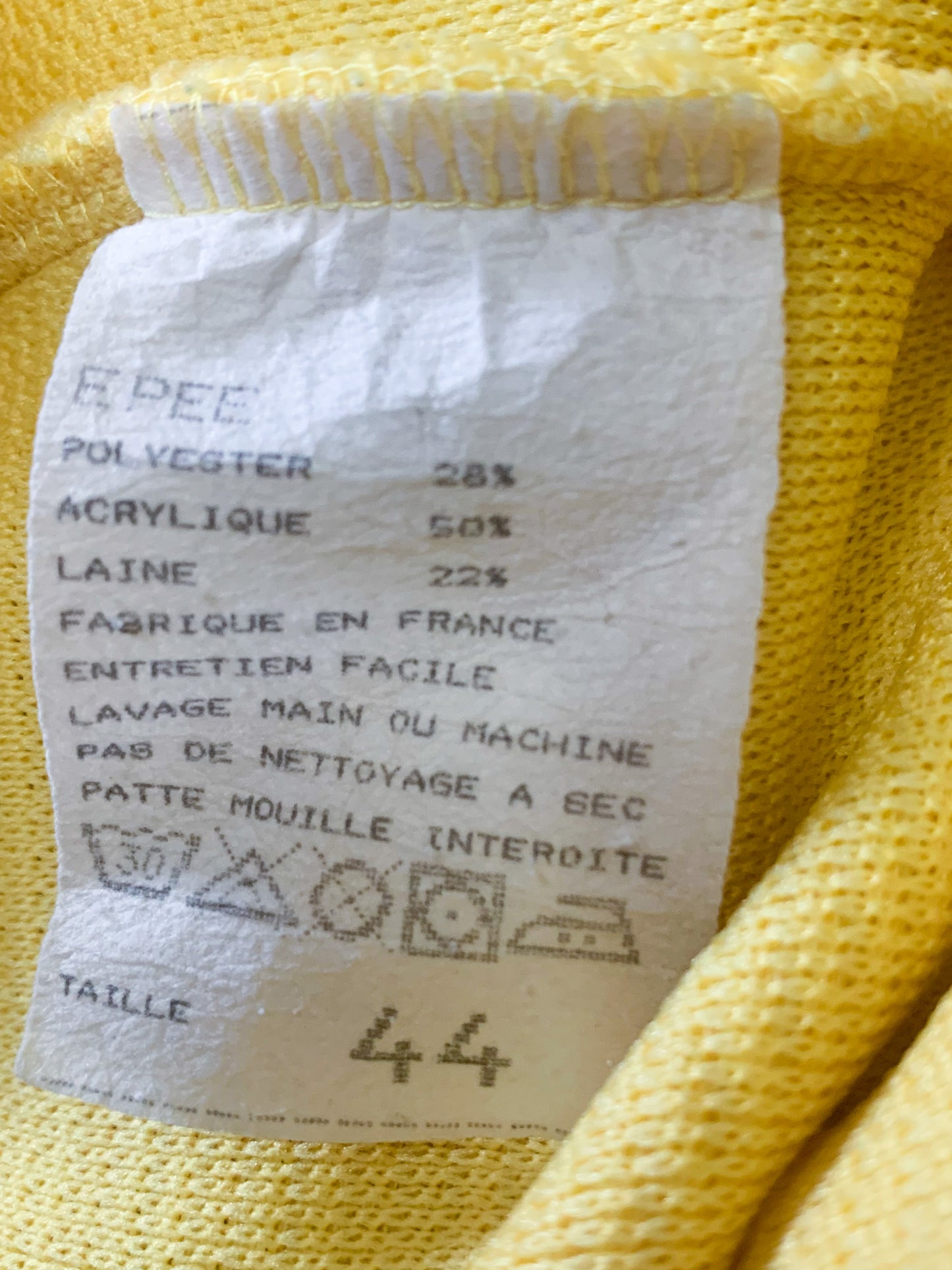 Cardigan Veste Vintage Huguet Paris - Laine & Acrylique - Jaune Citron - Boutons Bijoux Dorés - Années 80/90 - T. 44 FR (XXL)