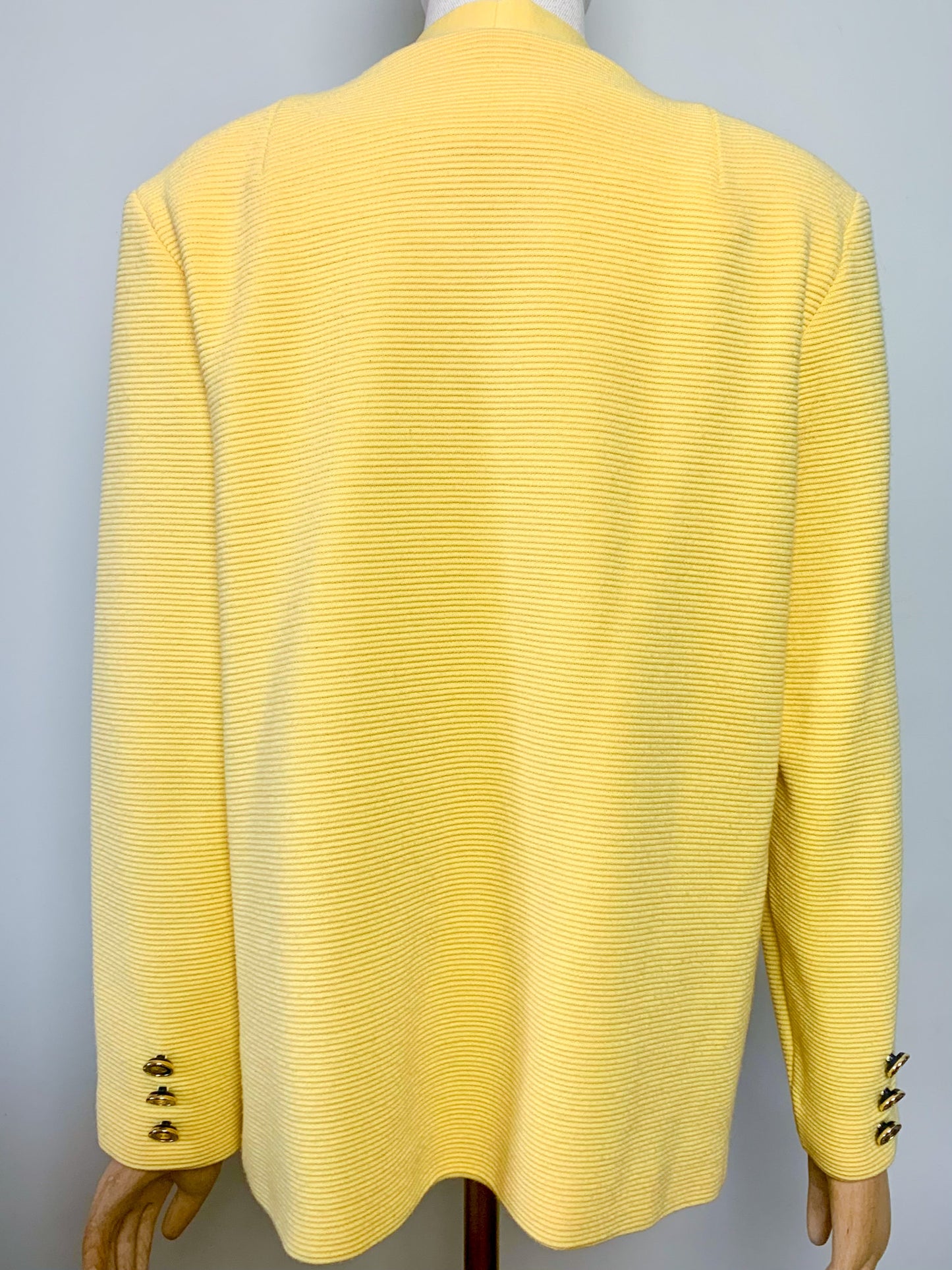 Cardigan Veste Vintage Huguet Paris - Laine & Acrylique - Jaune Citron - Boutons Bijoux Dorés - Années 80/90 - T. 44 FR (XXL)