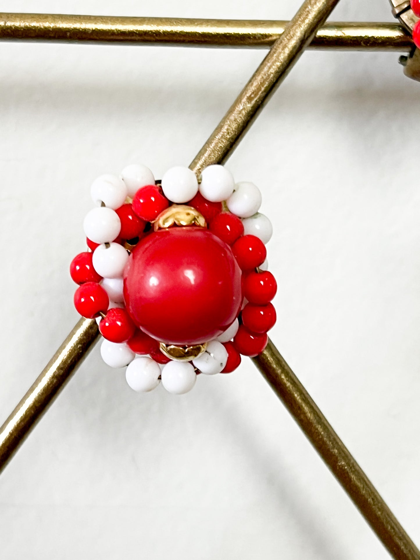 Boucles d'Oreilles Clips Vintage Perles Rouges & Blanches - Style Bonbon Pop - Années 60/70 - Bijou Fantaisie Rétro