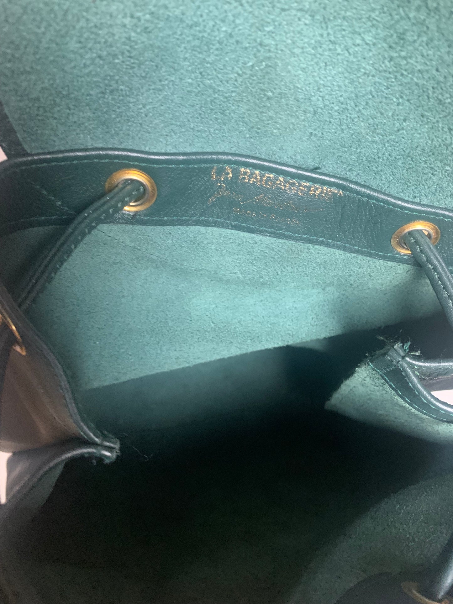 Sac à dos en cuir véritable vert bouteille La Bagagerie Jean Marlaix vintage