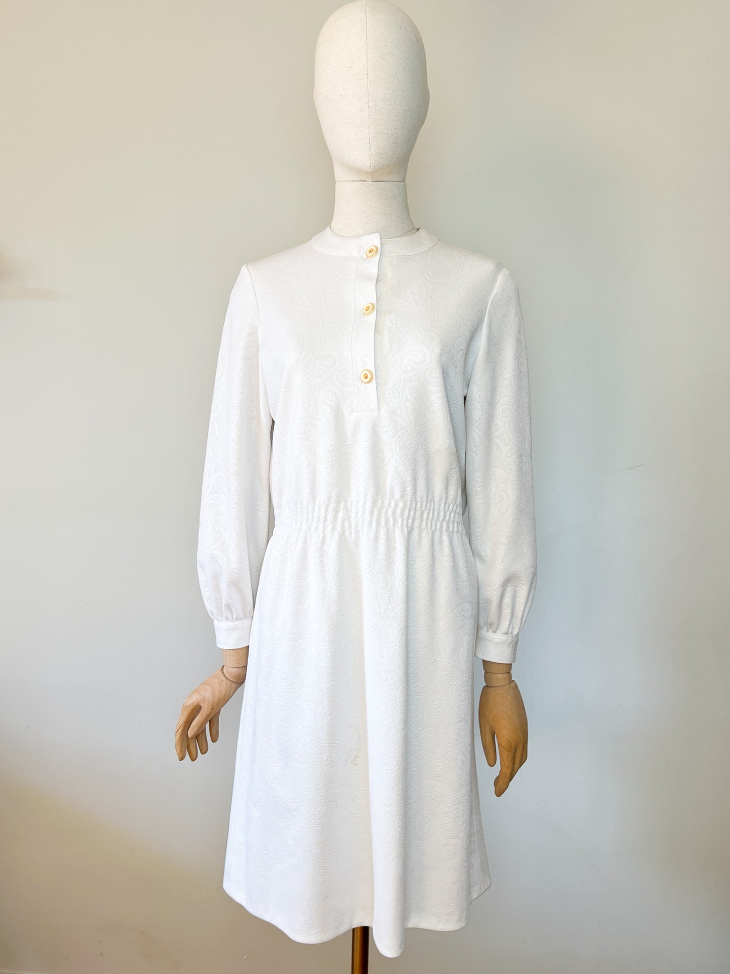 Robe Vintage Blanche en Jacquard - Style Années 60-70 - Taille 38