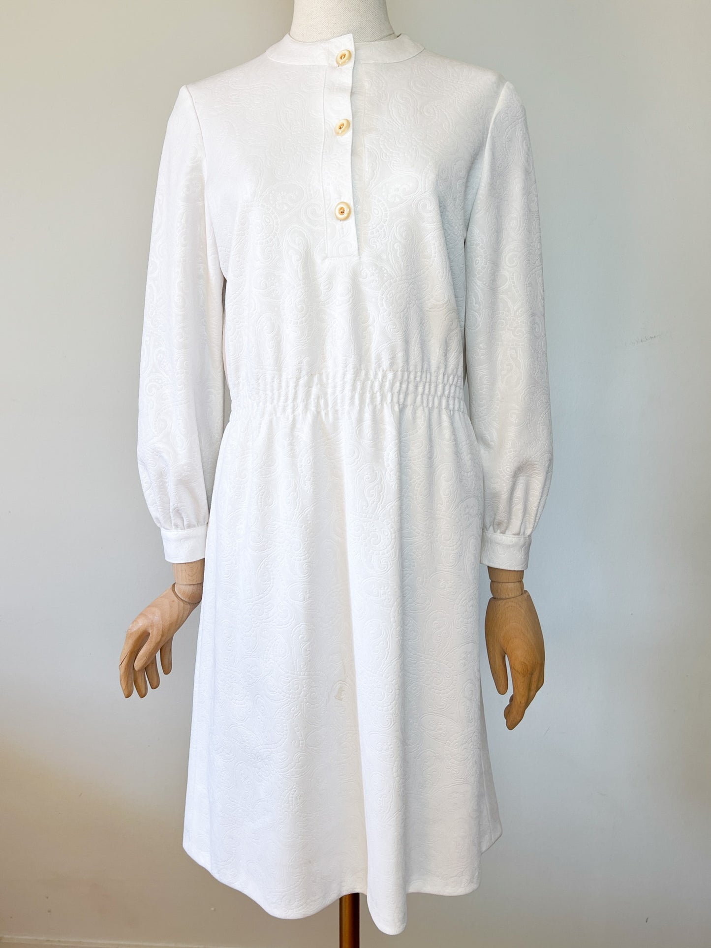 Robe Vintage Blanche en Jacquard - Style Années 60-70 - Taille 38