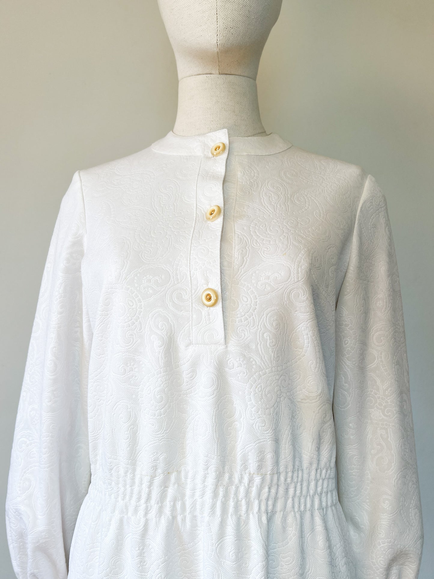 Robe Vintage Blanche en Jacquard - Style Années 60-70 - Taille 38